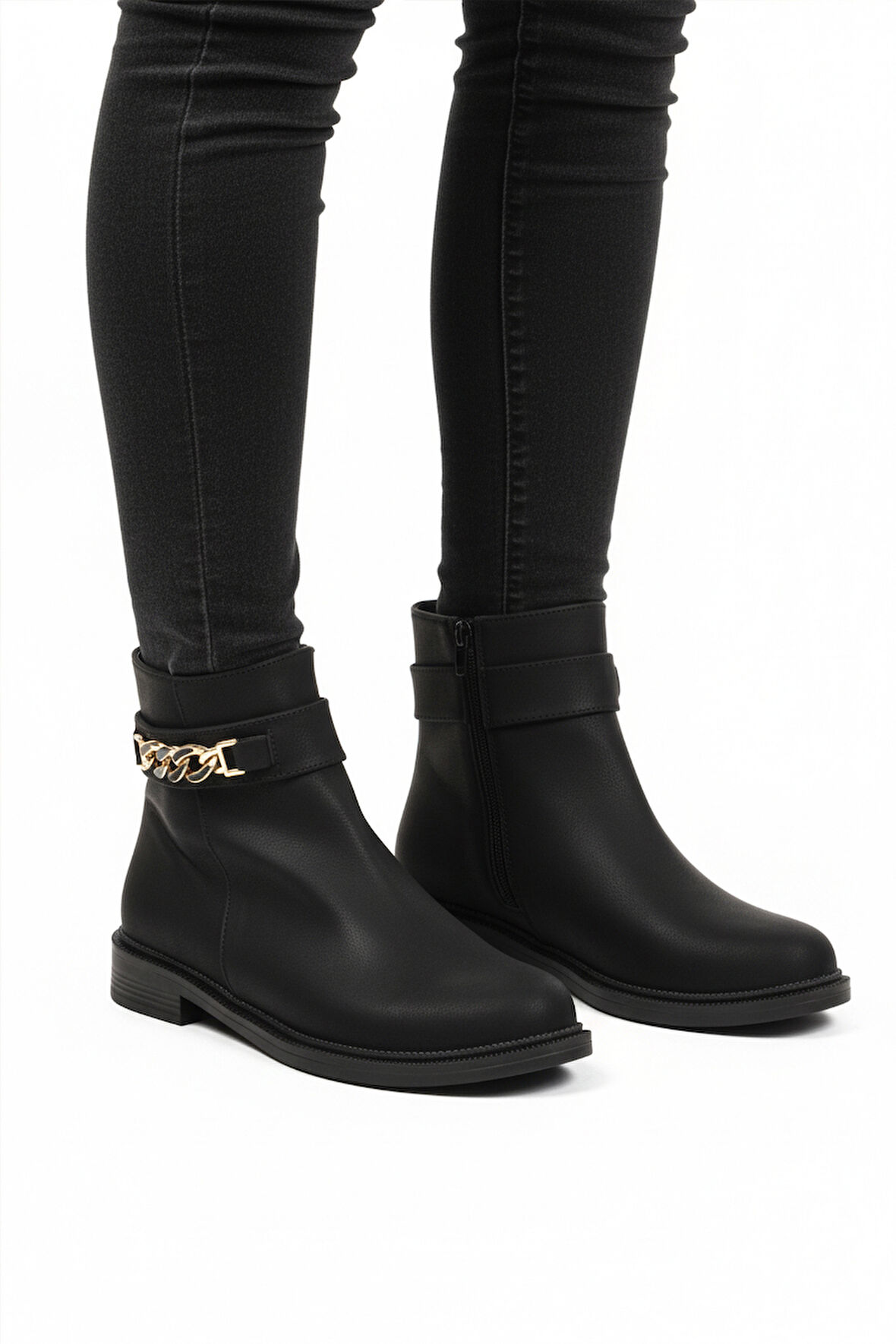 Aspor Siyah Zümrüt İçi Kürklü Fermuarlı Kadın Topuklu Bot