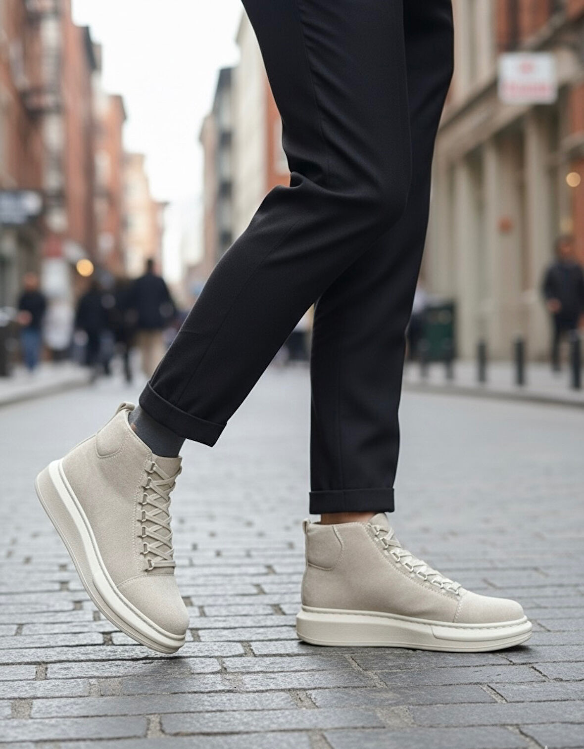 Pabucmarketi Bağcıklı Erkek Sneaker Bot BEJ SÜET (BEJ TABAN)