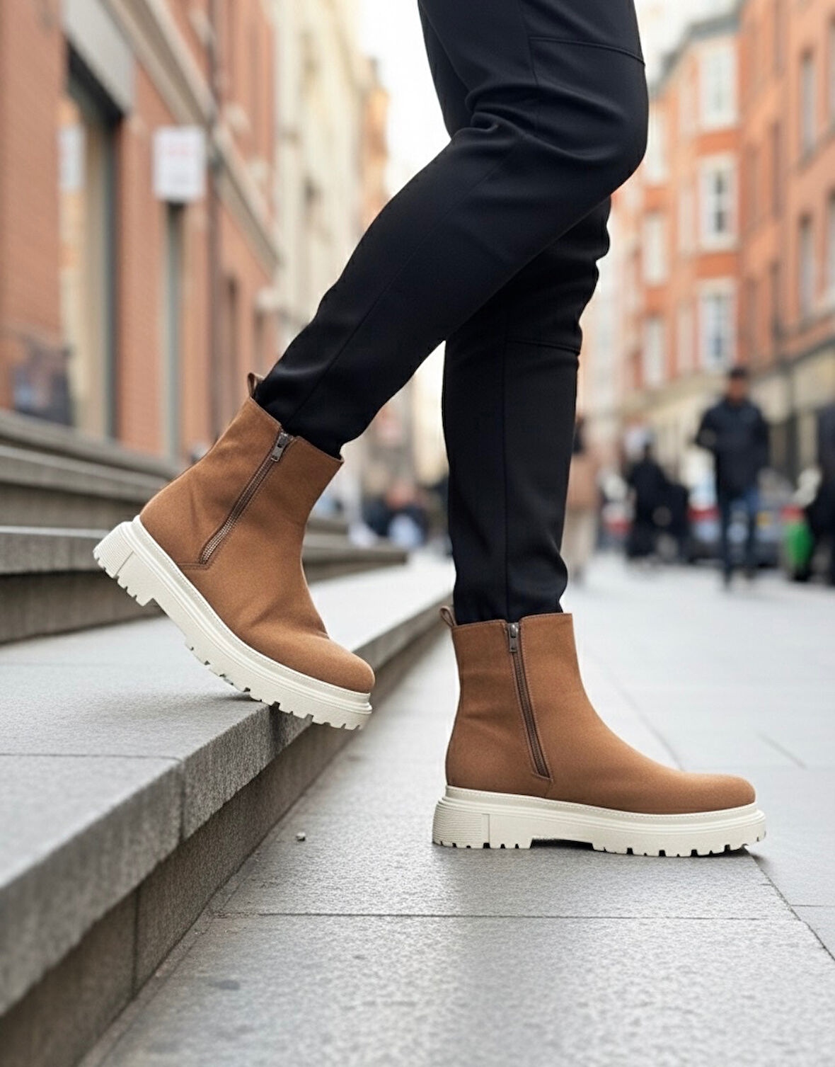 Pabucmarketi Fermuarlı Erkek Klasik Bot TABA SÜET (KREM TABAN)