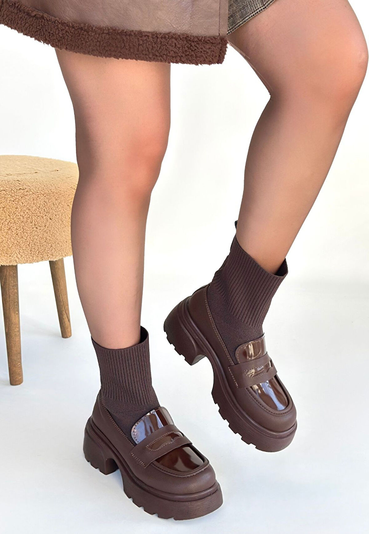 Pabucmarketi Kahverengi Streçli Kadın Topuklu Bot