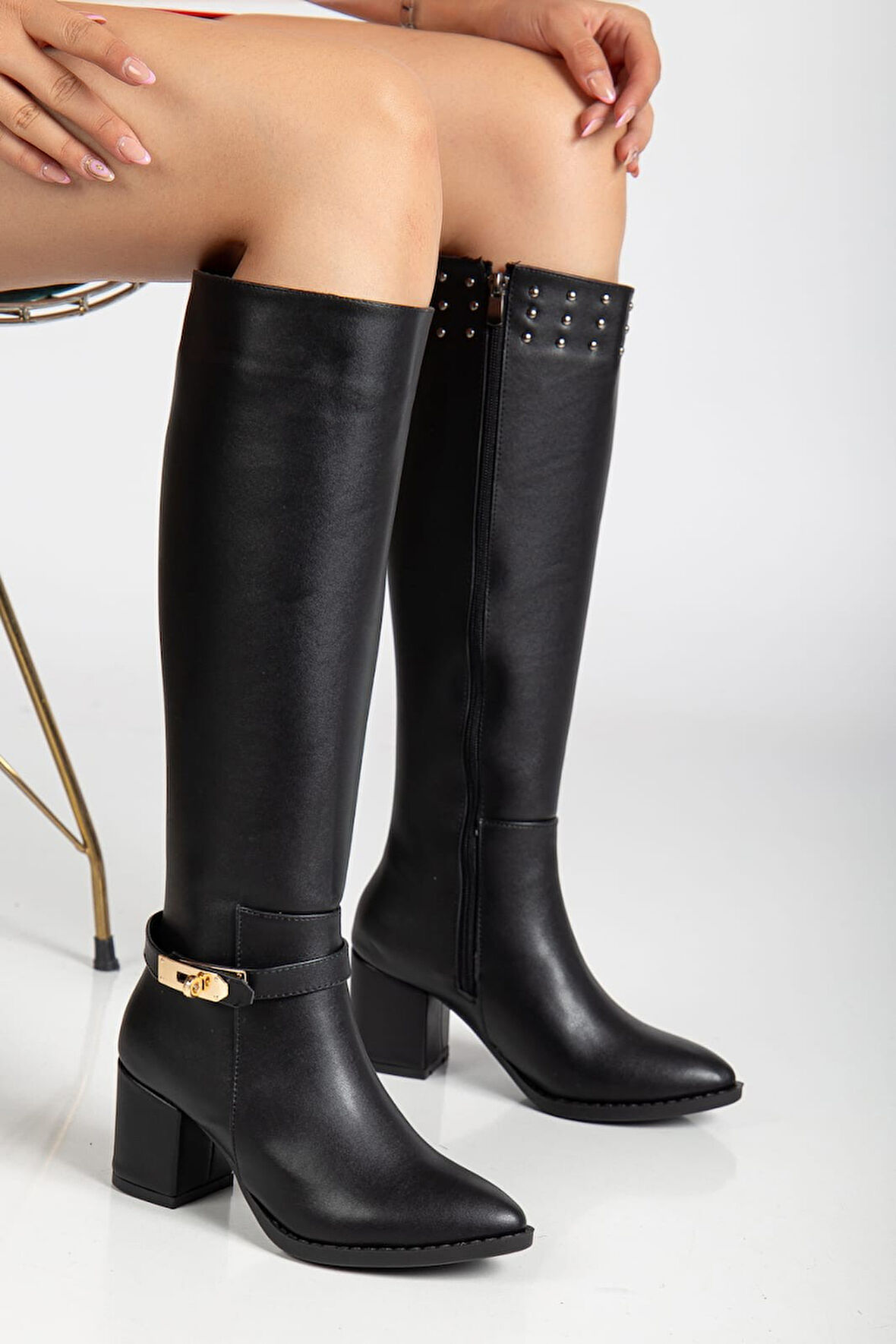 Pabucmarketi Siyah Kadın Topuklu Çizme