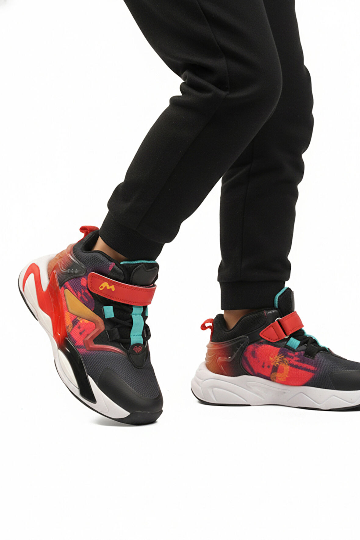 Marcokids Siyah Kırmızı Cırtlı Erkek Çocuk Spor Ayakkabı