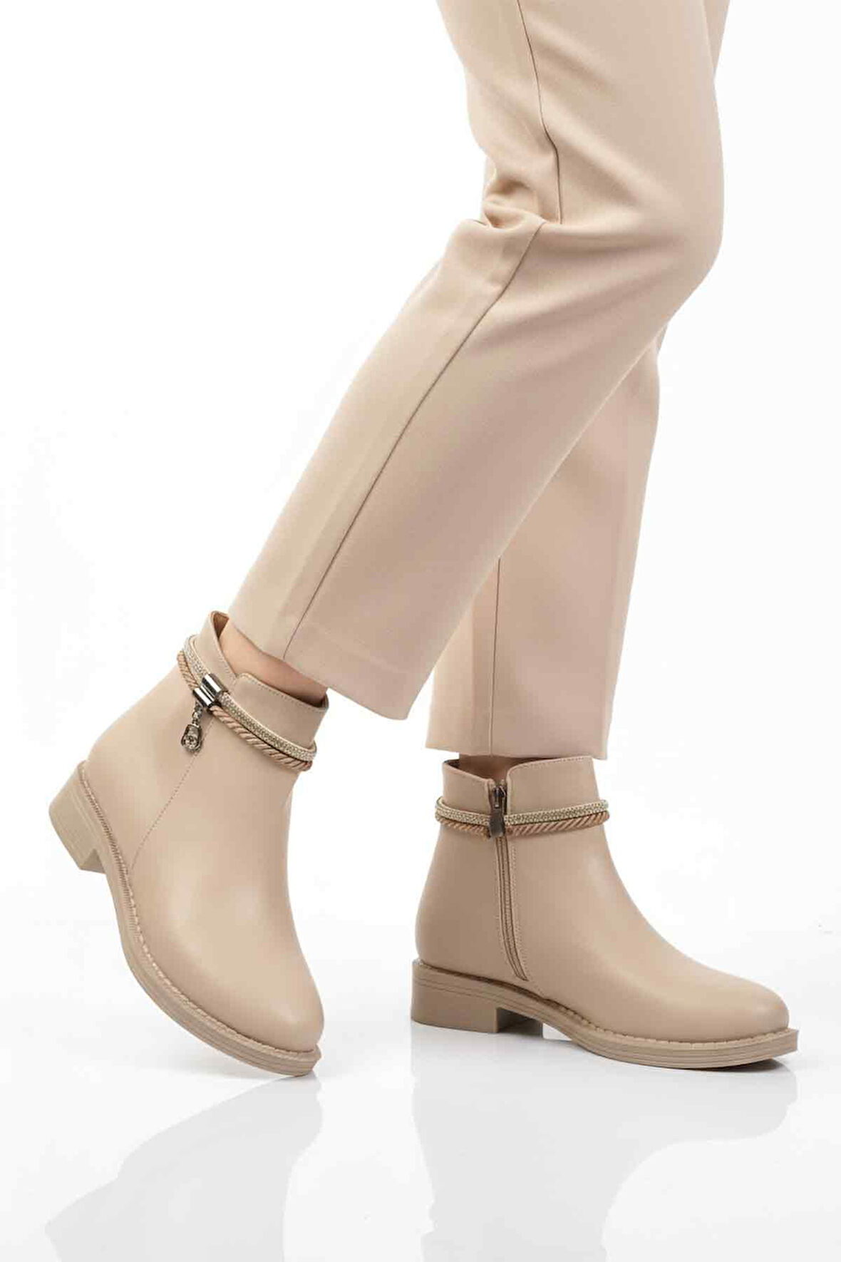 Aspor Bej Fermuarlı Kadın Topuklu Bot