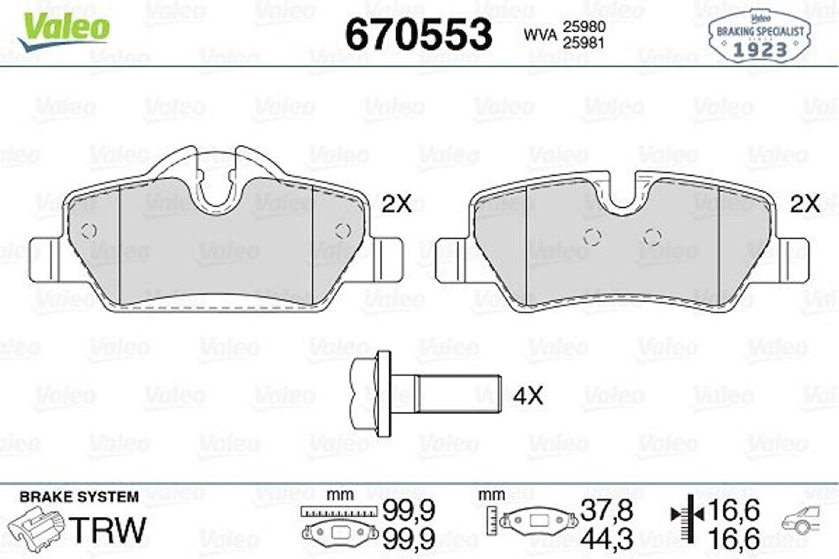 Mini Cooper Fren Balatası Arka Mini F55 F56 F57 - Valeo 670553