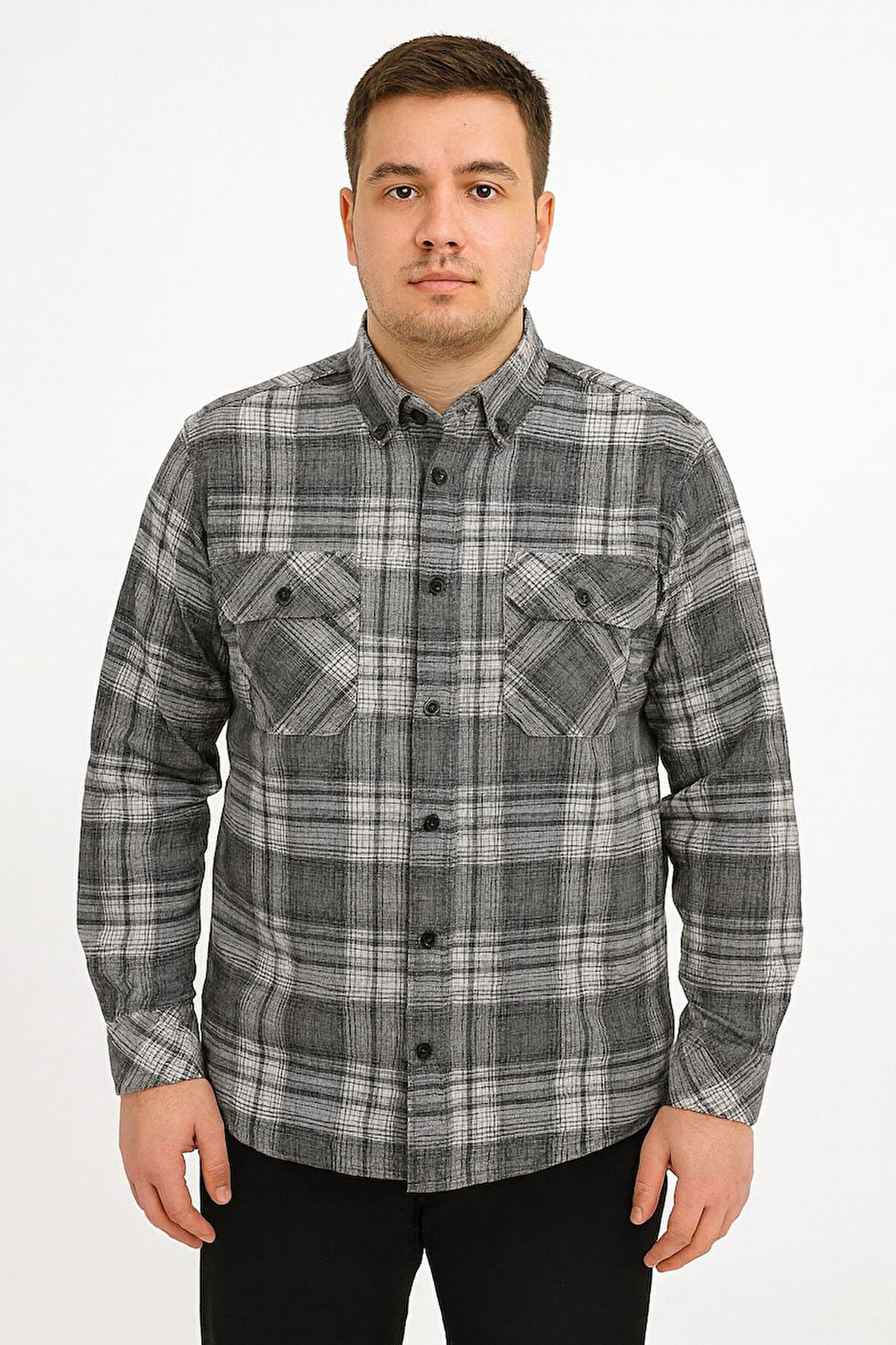 Kaşmir Büyük Beden Klasik Çift Cepli Erkek Gömlek - 7395