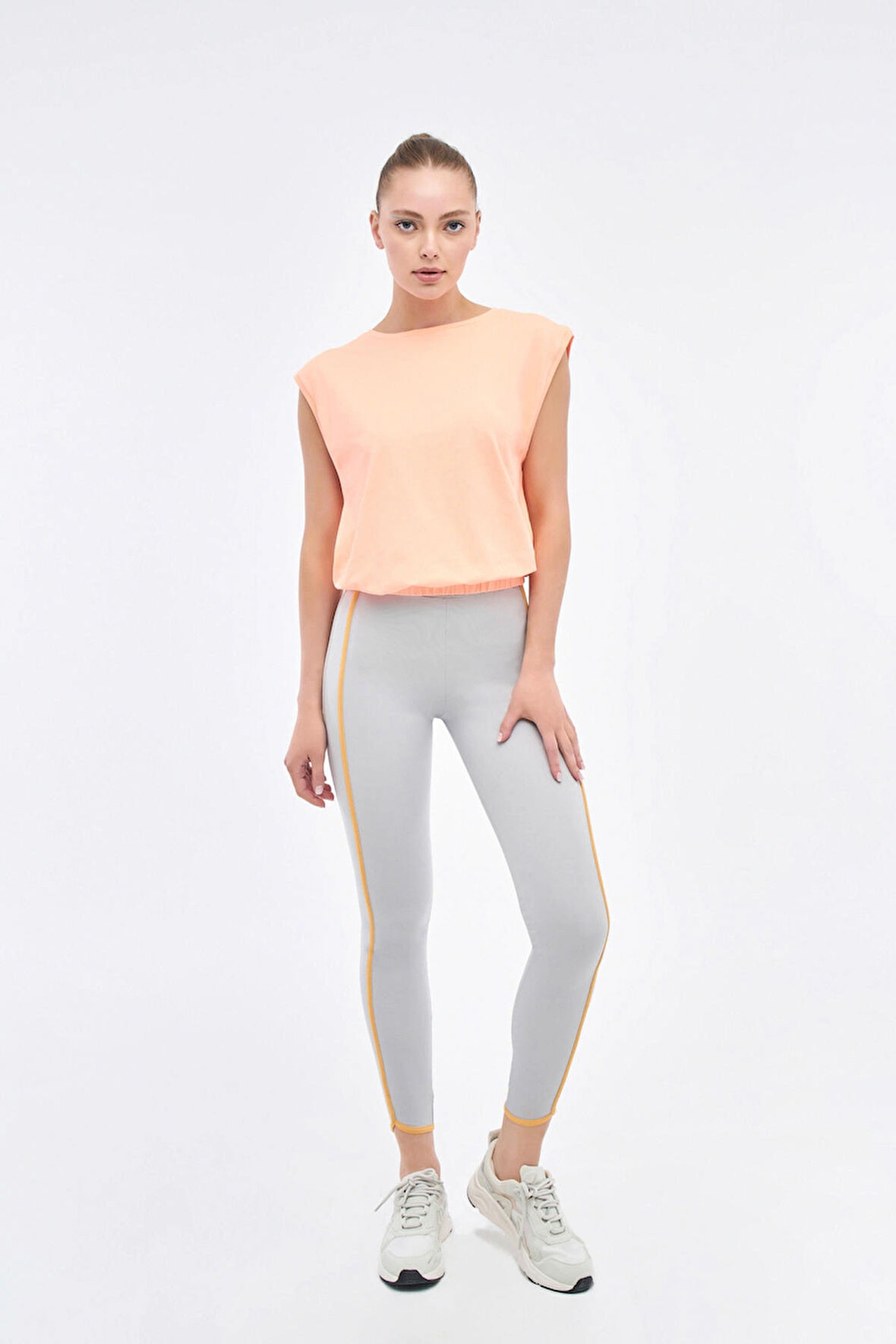 Kadın Gri Yan Şeritli Yüksek Bel Sporcu Tayt