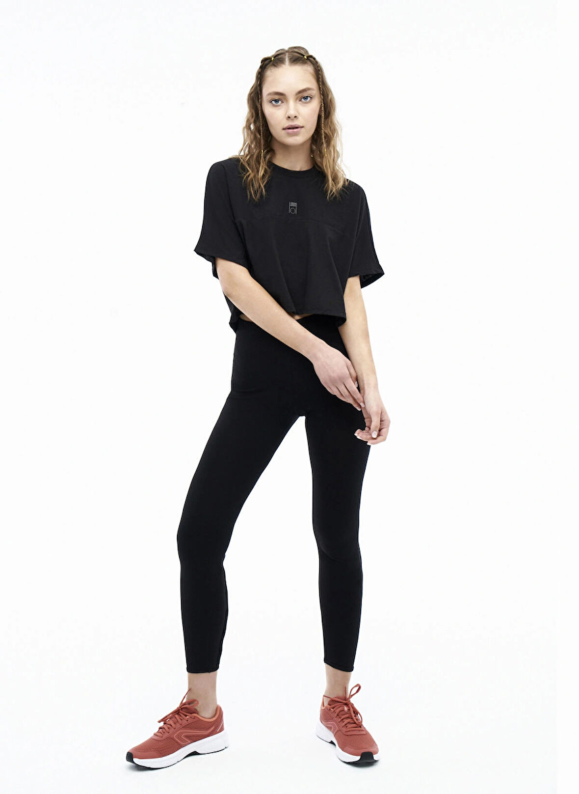 Siyah Fitilli Criss Cross Detaylı Yüksek Bel Spor Tayt