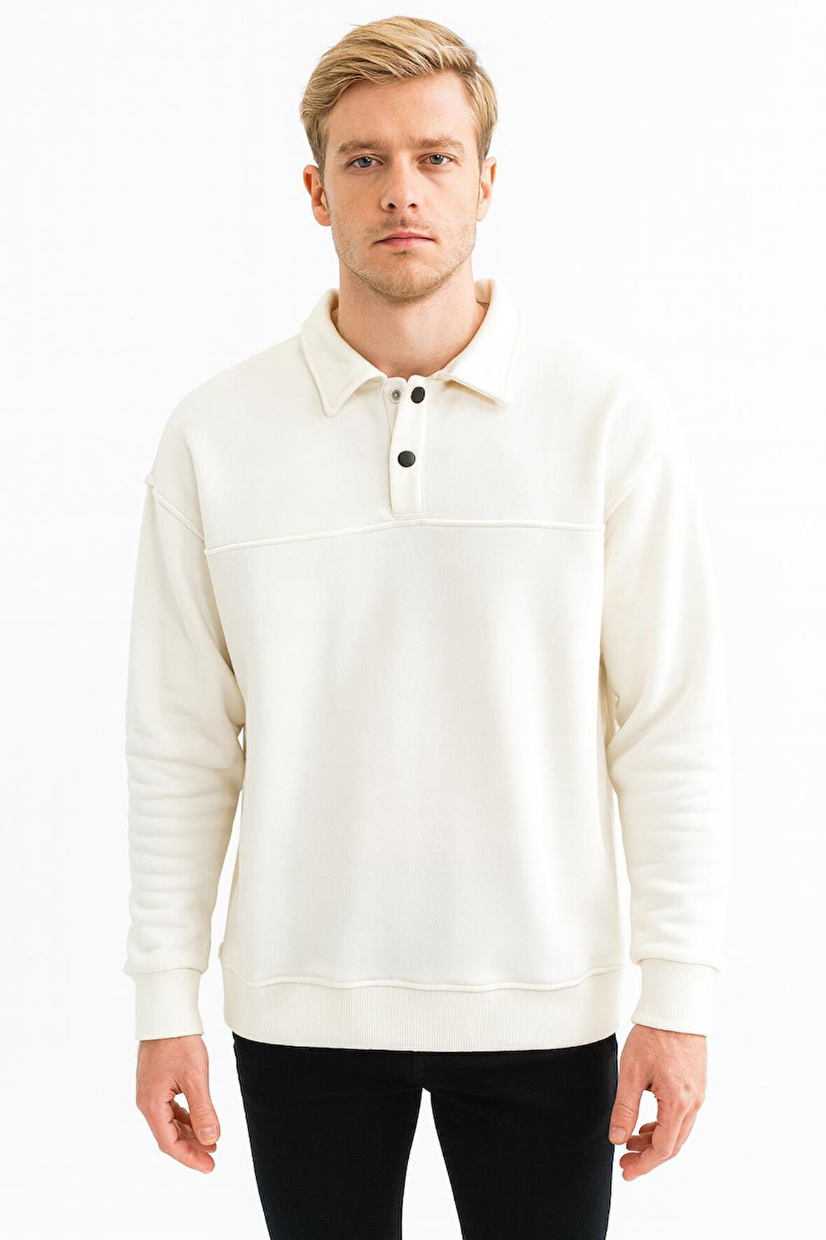 Erkek Oversize Uzun Kol Polo Yaka Sweatshırt-7100