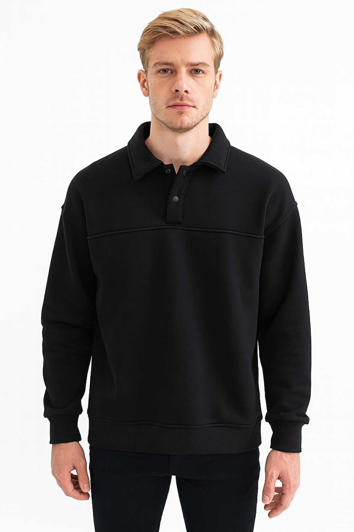 Erkek Oversize Uzun Kol Polo Yaka Sweatshırt-7101