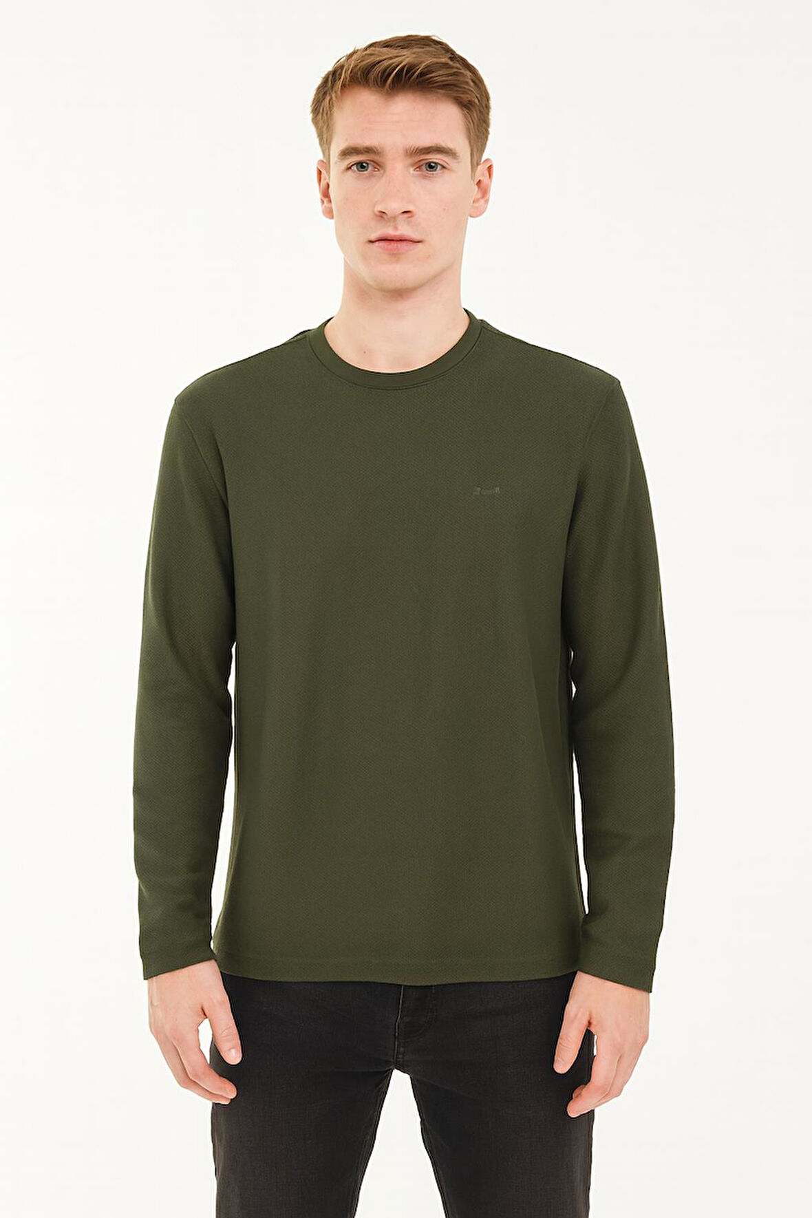 Erkek Oversize Uzun Kol Sıfır Yaka Sweatshırt-7143