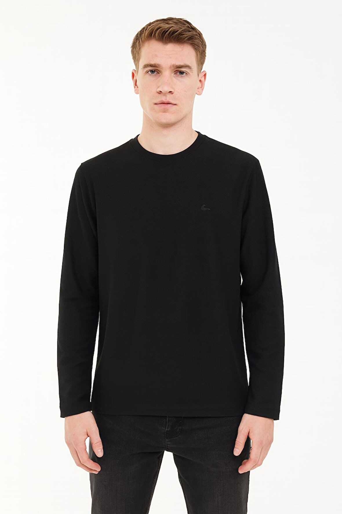 Erkek Oversize Uzun Kol Sıfır Yaka Sweatshırt-7144