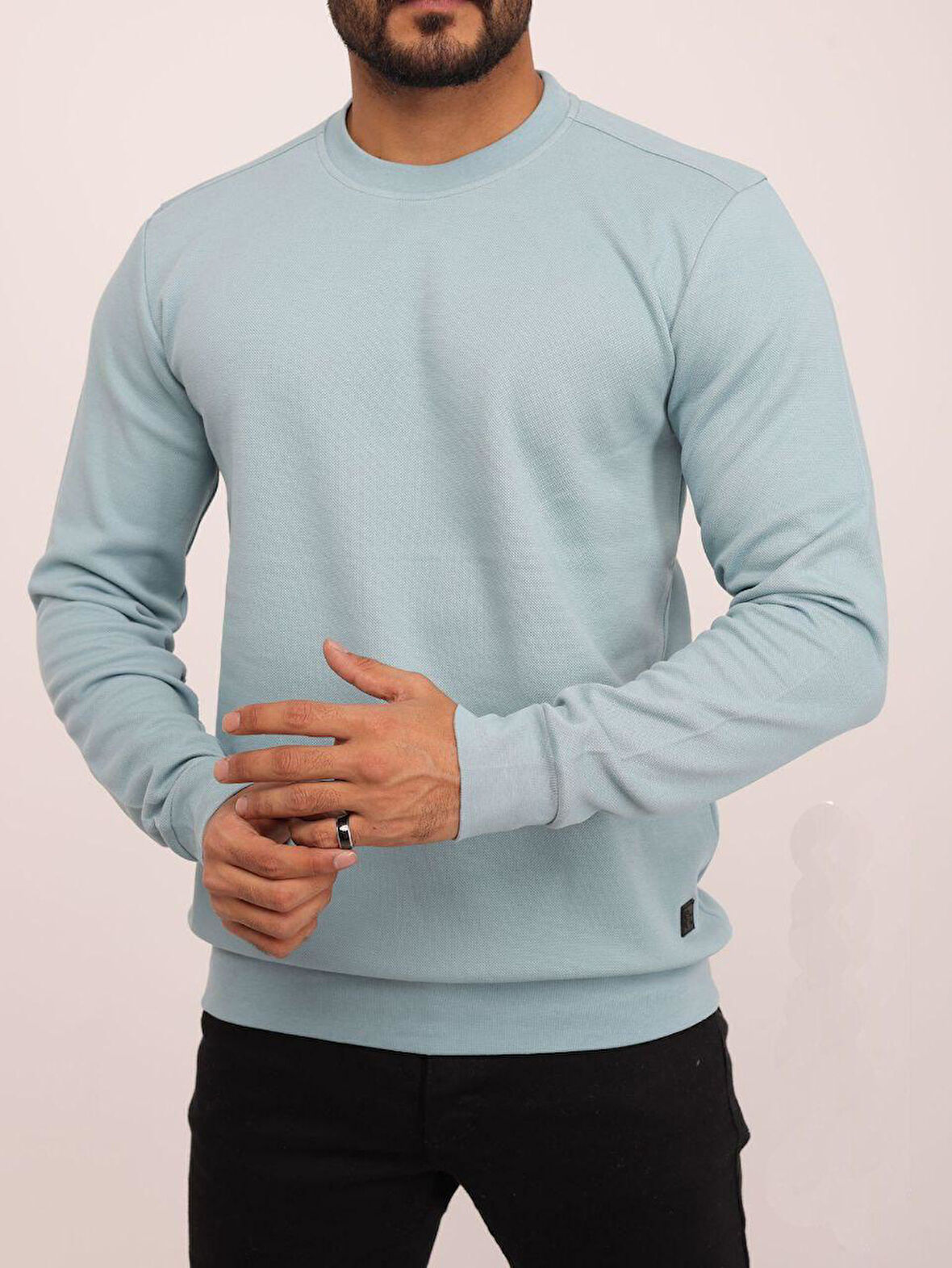 Troy Erkek Büyük Beden Uzun Kol Sıfır Yaka Sweatshırt-7170