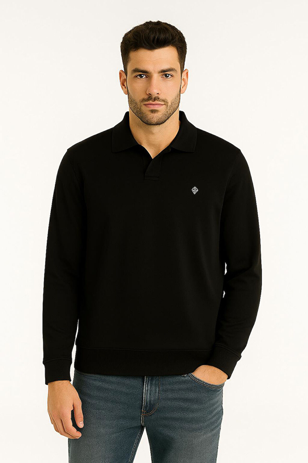 Gewer Erkek Slim Fit Uzun Kol Polo Yaka Sweatshırt-7428