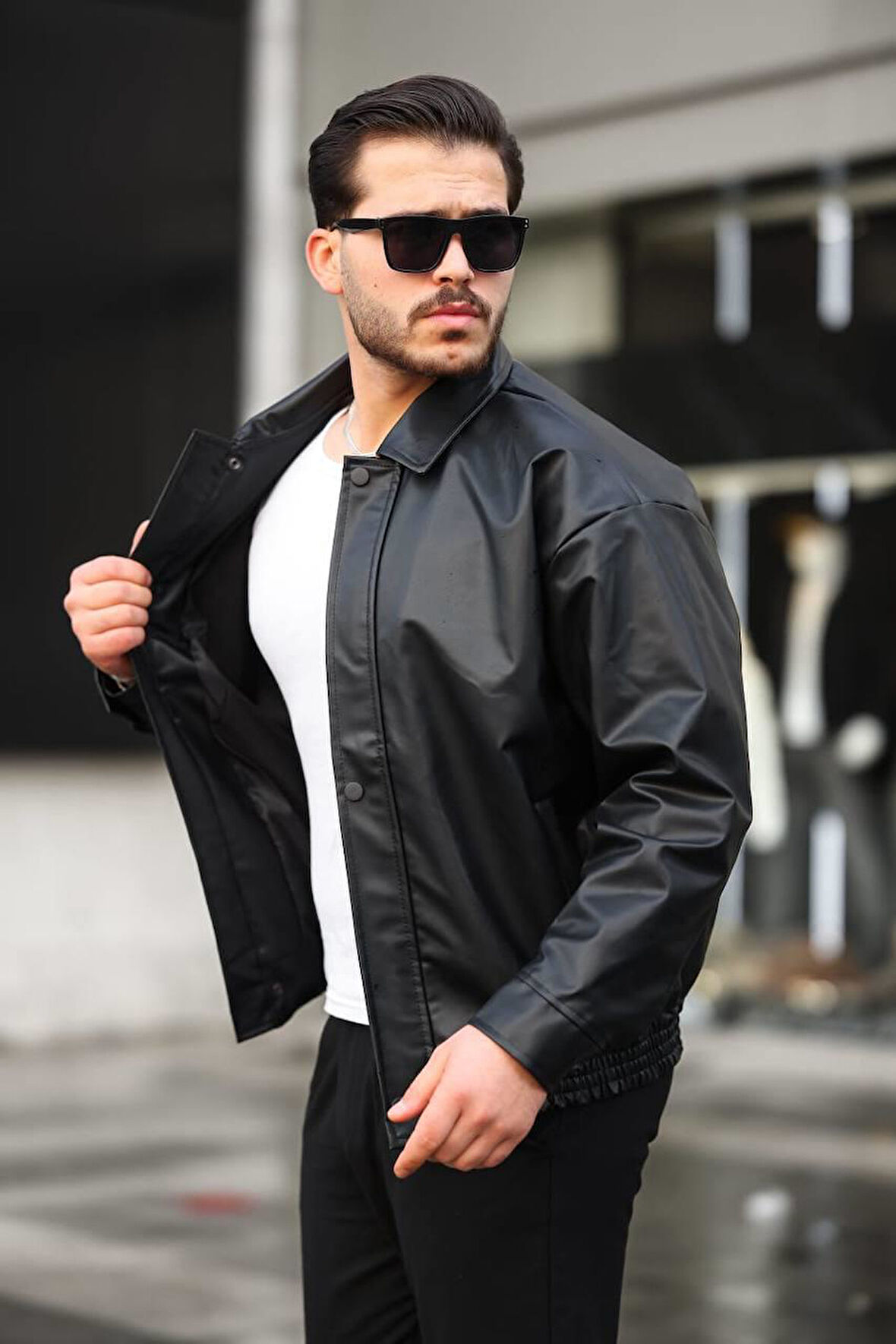 Claassics Men Erkek Oversize Suni Deri Oversize Bomber Ceket - 7443