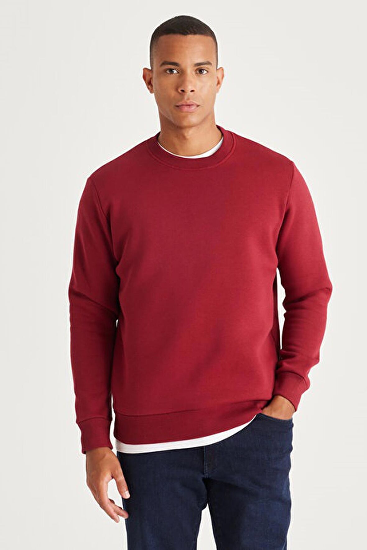 Classics Comfort Fit Uzun Kol Sıfır Yaka Bordo Sweatshirt-6367