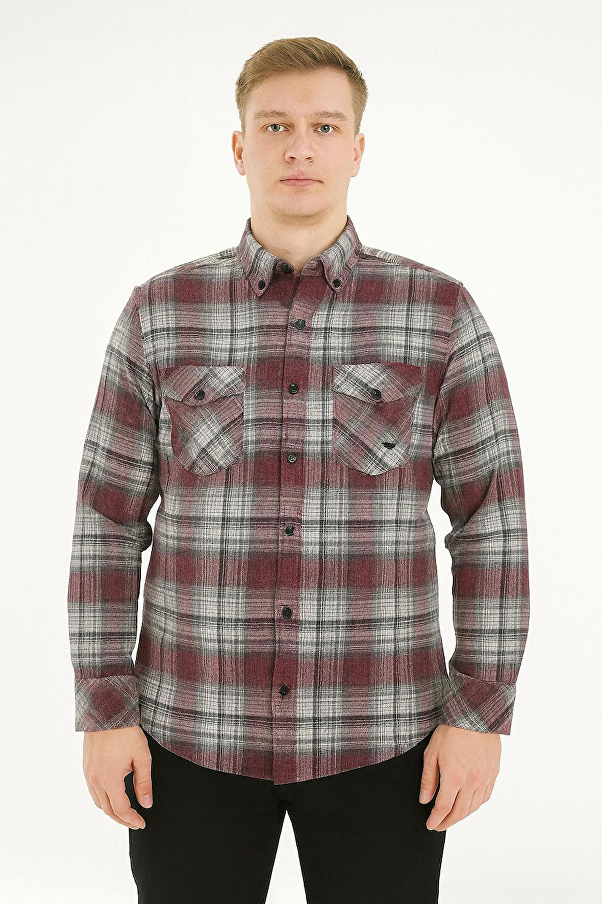 Kaşmir Büyük Beden Klasik Çift Cepli Erkek Gömlek - 7394