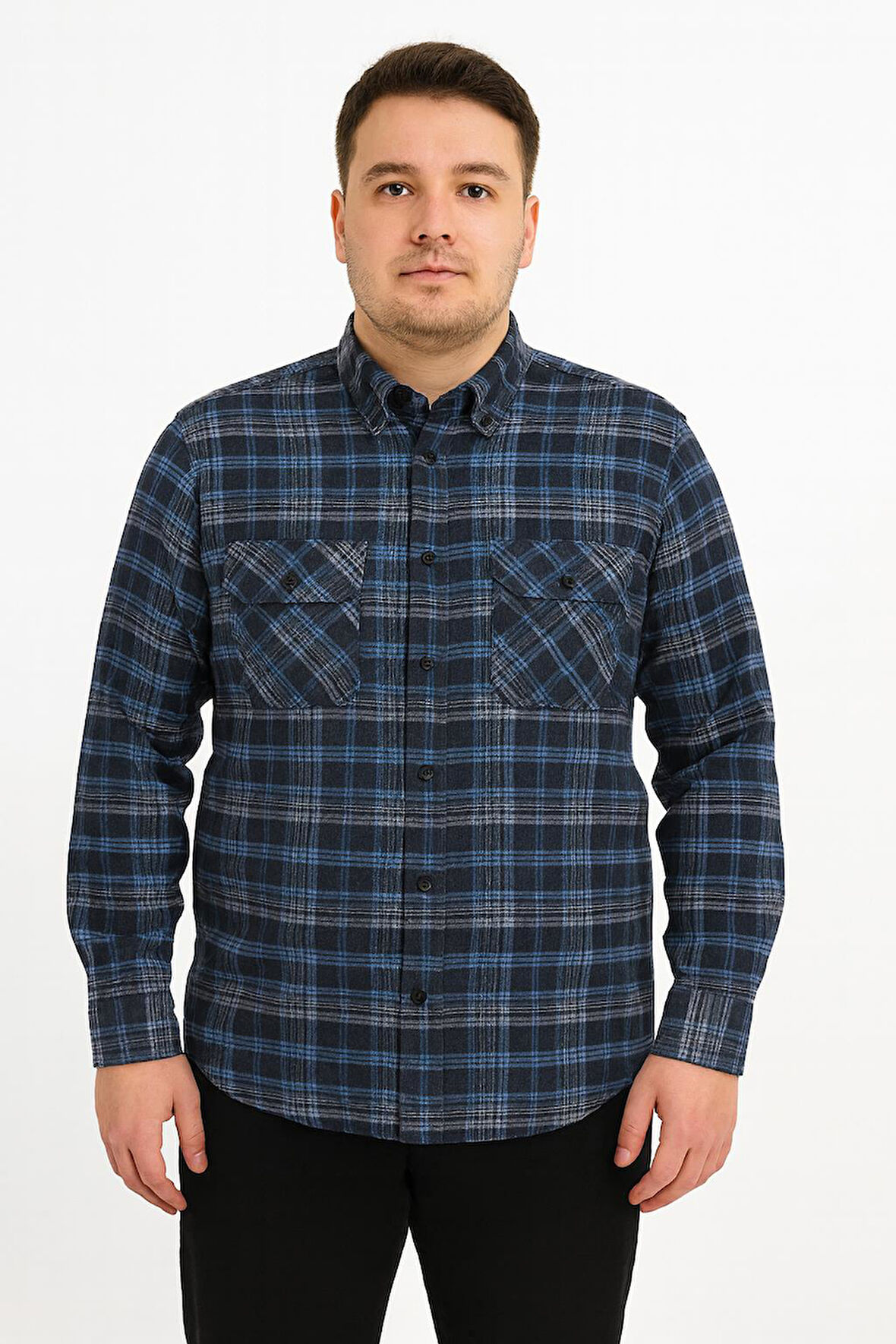 Kaşmir Büyük Beden Klasik Çift Cepli Erkek Gömlek - 7394