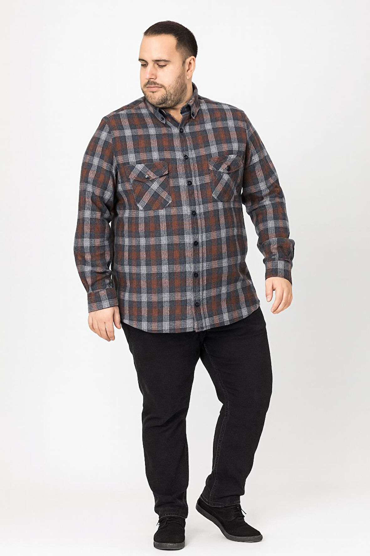 Kaşmir Büyük Beden Klasik Çift Cepli Erkek Gömlek - 7395