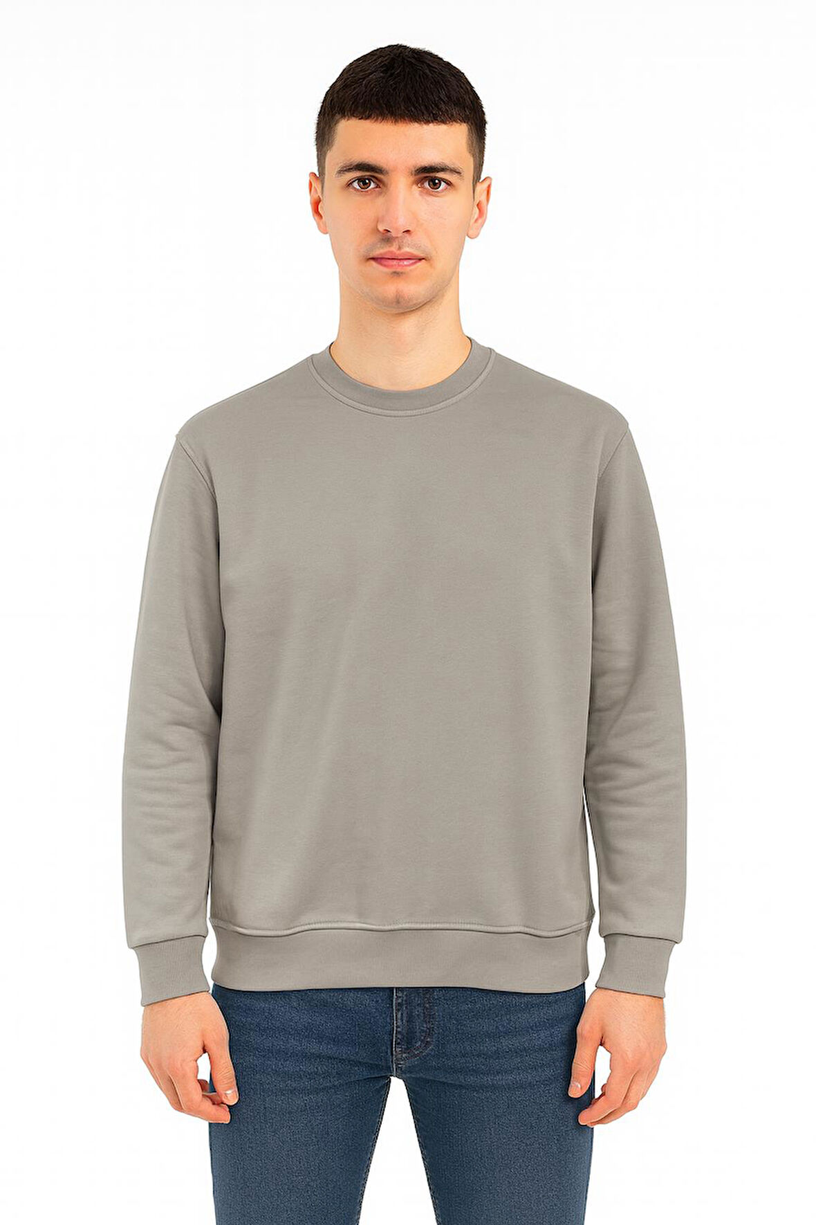 Erkek Oversize Uzun Kol Sıfır Yaka Sweatshırt-7384