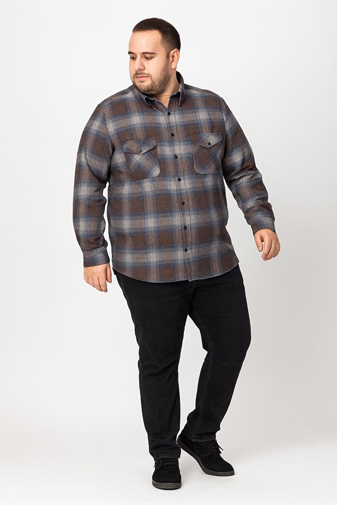 Kaşmir Büyük Beden Klasik Çift Cepli Erkek Gömlek - 7395