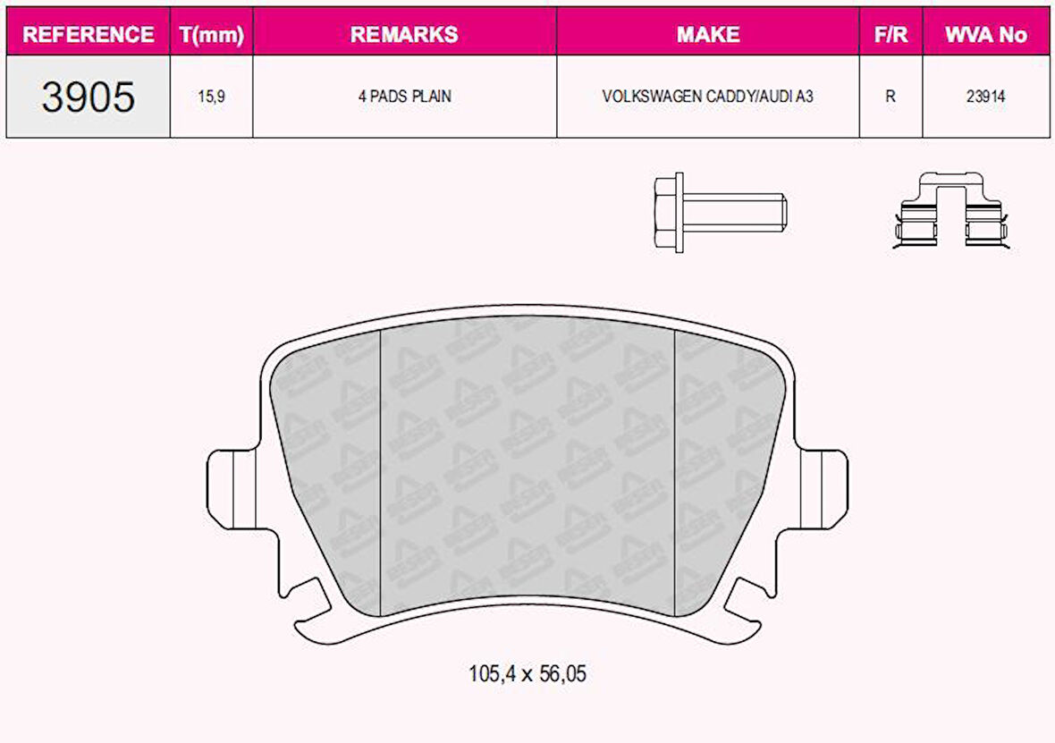Vag Arka Fren Balatası A3 Tum Modeller 05 / 03> A4 Passat 1,6fsi / 1,9tdi / 2,0tdi 95>16 - Beser 3905