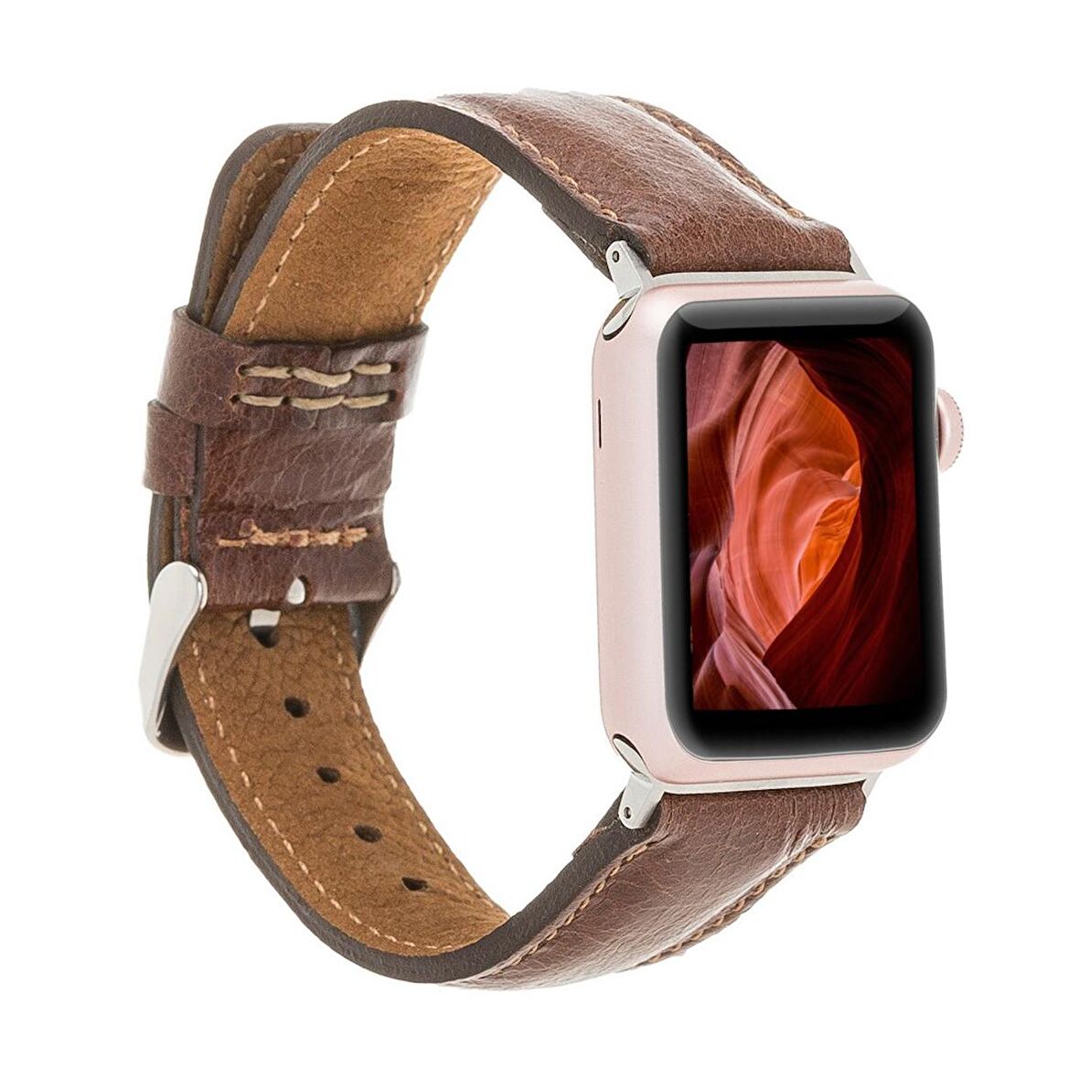 Apple Watch Uyumlu Deri Kordon 42-44-45mm VS5 Kahve