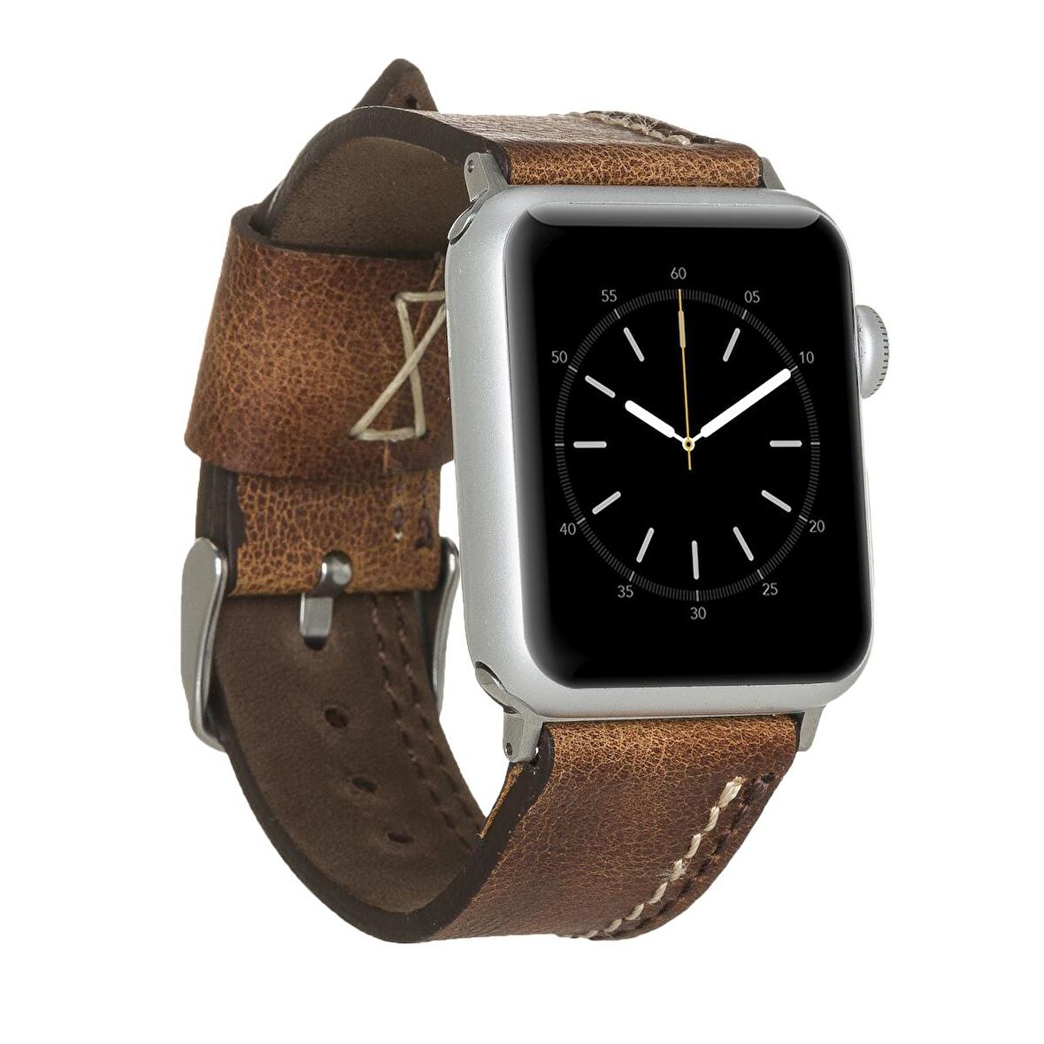 Apple Watch Uyumlu Deri Kordon 42-44-45mm Dikişli Taba