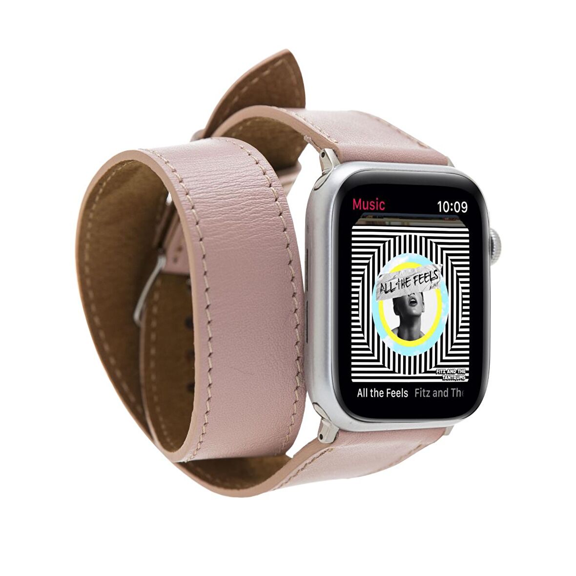 Bouletta Apple Watch Uyumlu Deri Kordon 42-44-45mm Double Tour NU2 Pembe