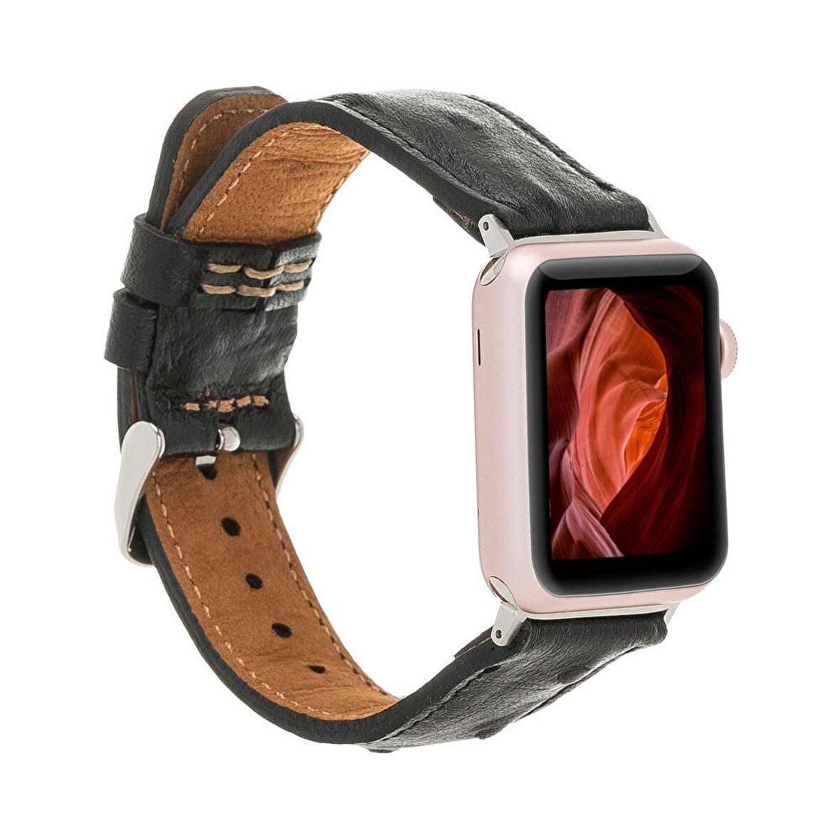 Bouletta Apple Watch Uyumlu Deri Kordon 42-44-45mm DE5 Siyah