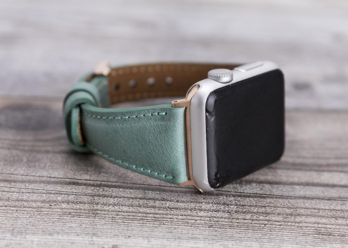 Bouletta Apple Watch Uyumlu Deri Kordon 42-44-45mm Slim CZ12 Mint Yeşili