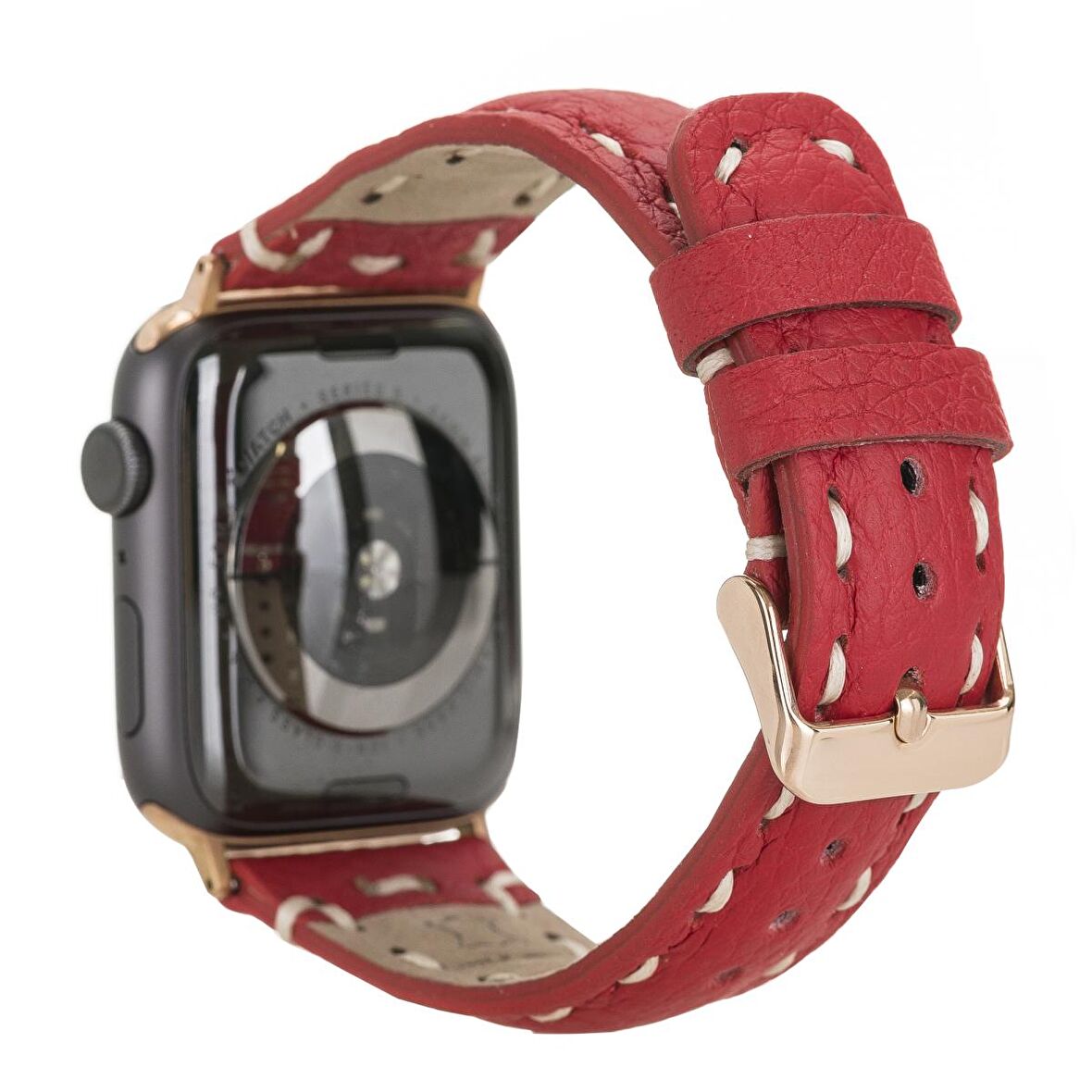 Bouletta Apple Watch Uyumlu Deri Kordon 38-40-41mm ERC2 SM43 Dikişli Kırmızı
