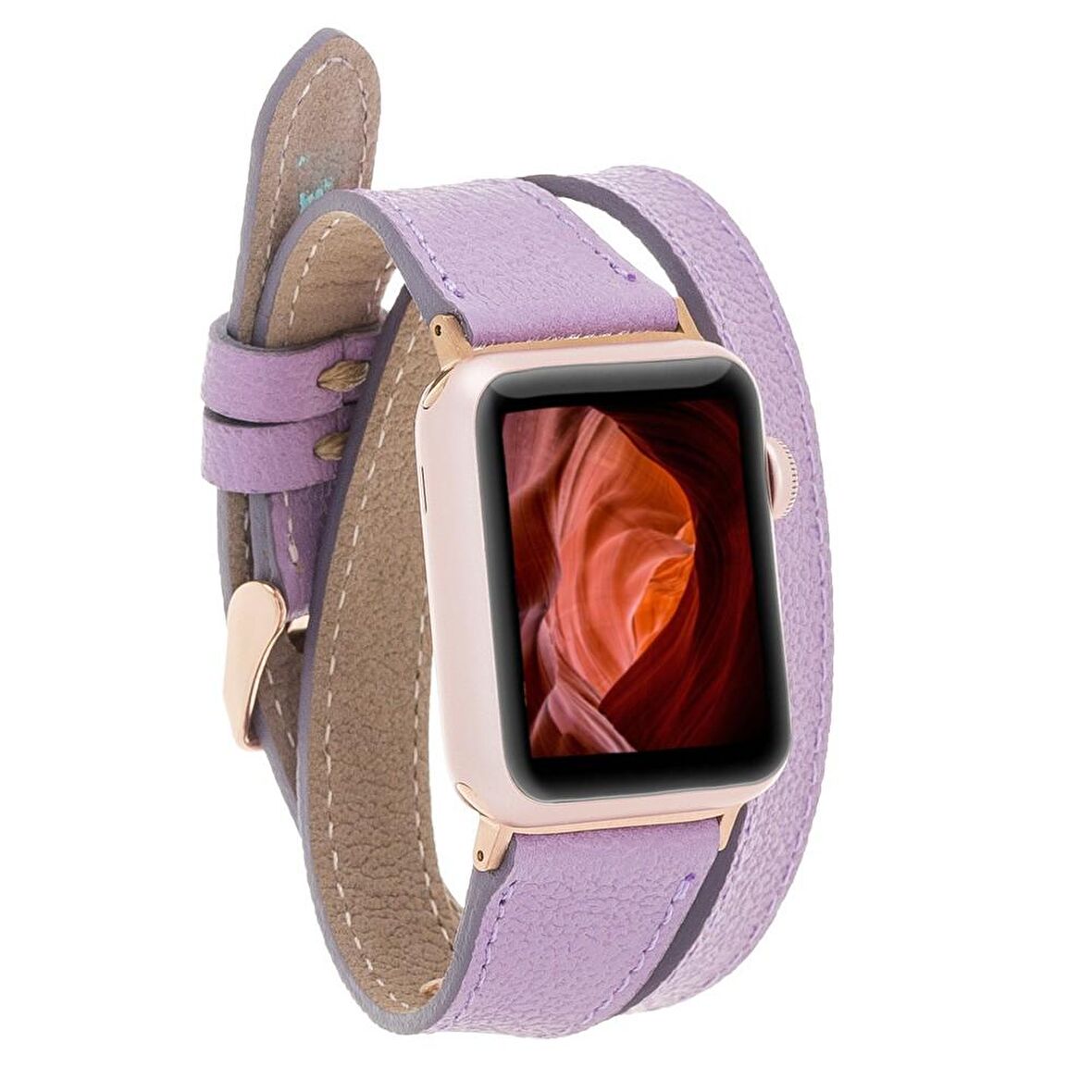 Bouletta Apple Watch Uyumlu Deri Kordon 42-44-45mm Double Tour Slim CP22 Lila