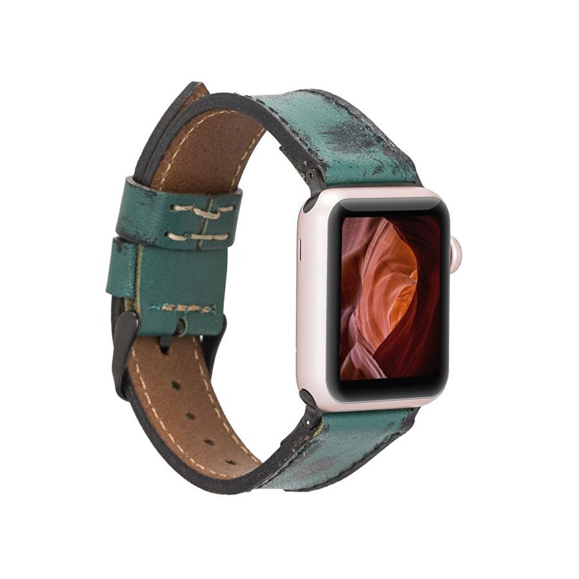 Bouletta Apple Watch Uyumlu Deri Kordon 38-40-41mm Vintage V6 Yeşil Siyah Aksesuar