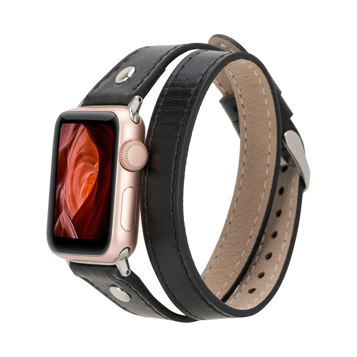 Apple Watch Uyumlu Deri Kordon 42-44-45mm DT ST RST1