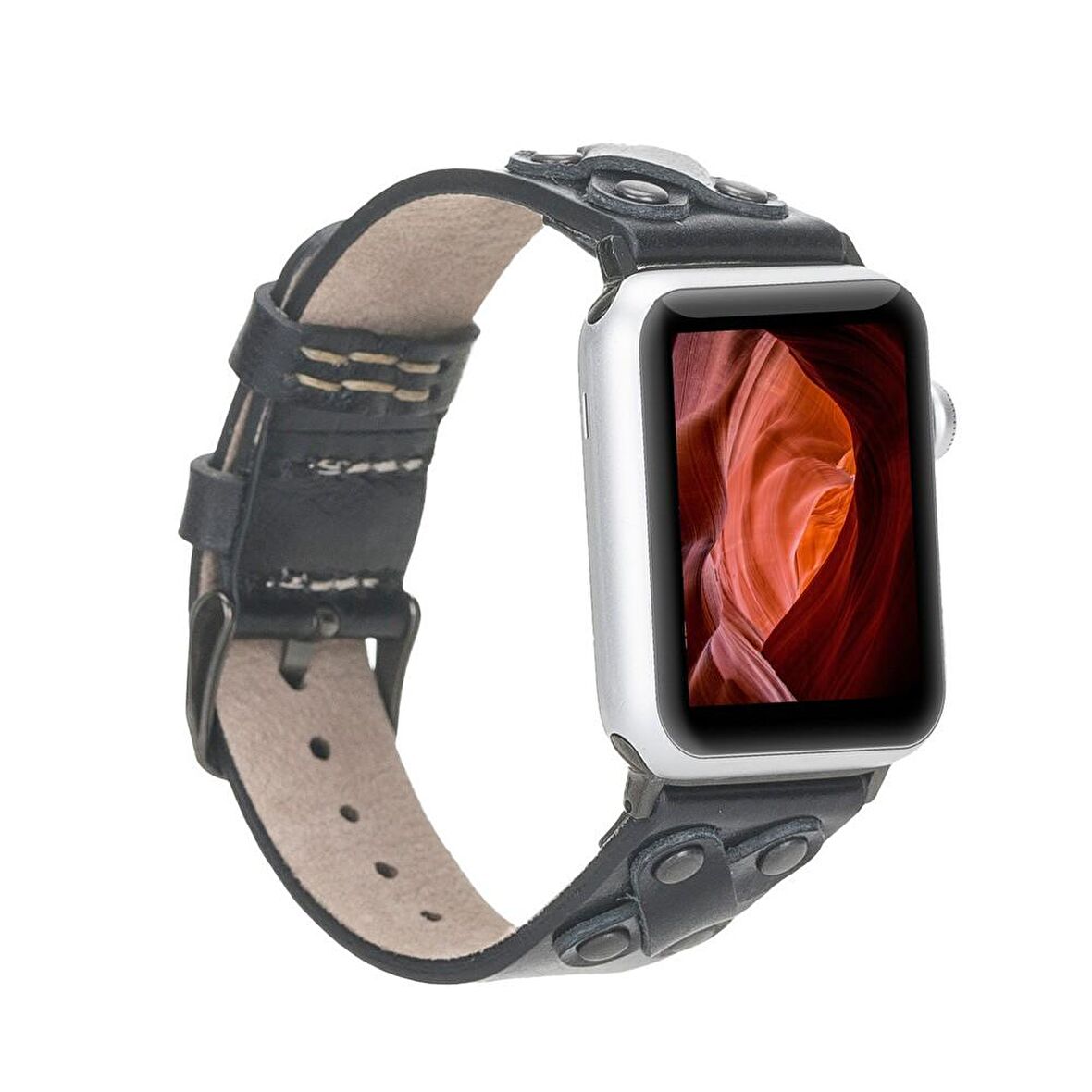 Bouletta Apple Watch Uyumlu Deri Kordon Cross 42-44-45mm BT RST1 Siyah