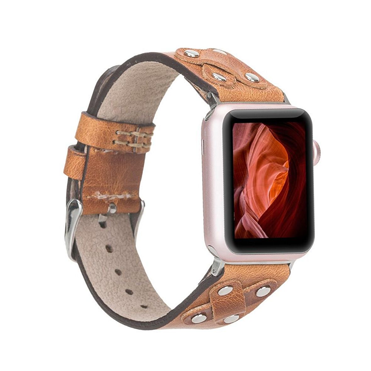 Bouletta Apple Watch Uyumlu Deri Kordon Cross 42-44-45mm ST V18 Taba