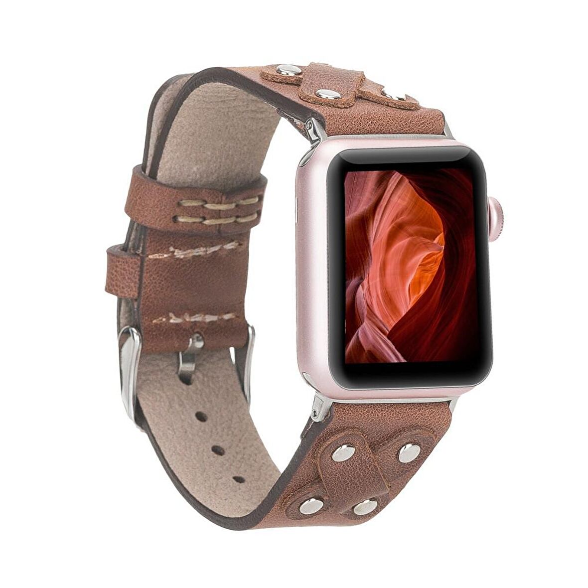 Bouletta Apple Watch Uyumlu Deri Kordon Cross 42-44-45mm ST TN02 Kahve
