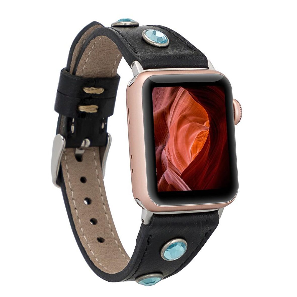 Bouletta Apple Watch Uyumlu Deri Kordon Solitaire 38-40-41mm Slim Ferro Trok RST1 Siyah