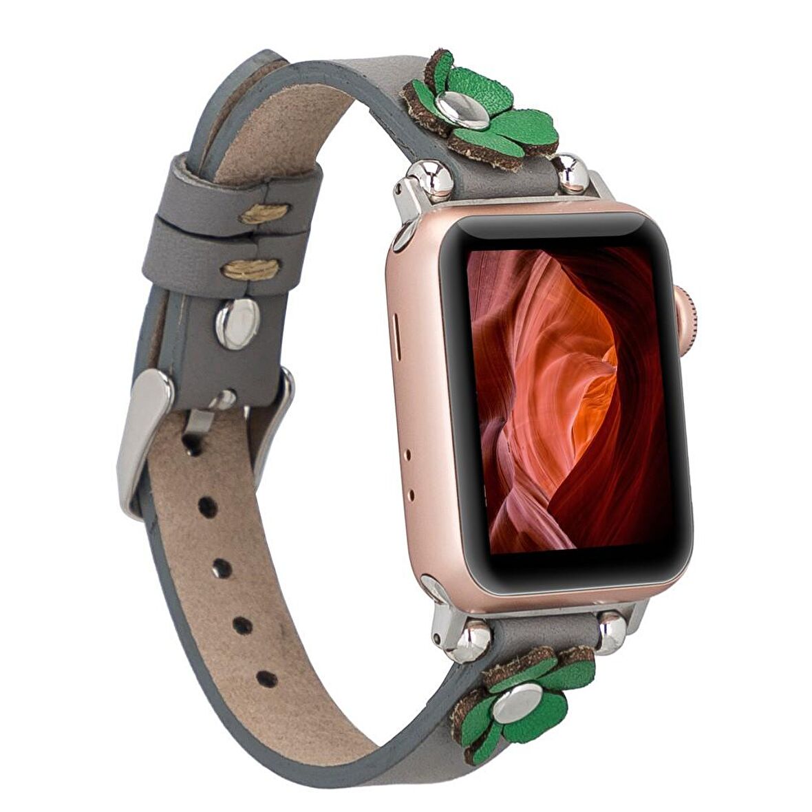 Bouletta Apple Watch Uyumlu Deri Kordon Clover 38-40-41mm ST RST9 Gri