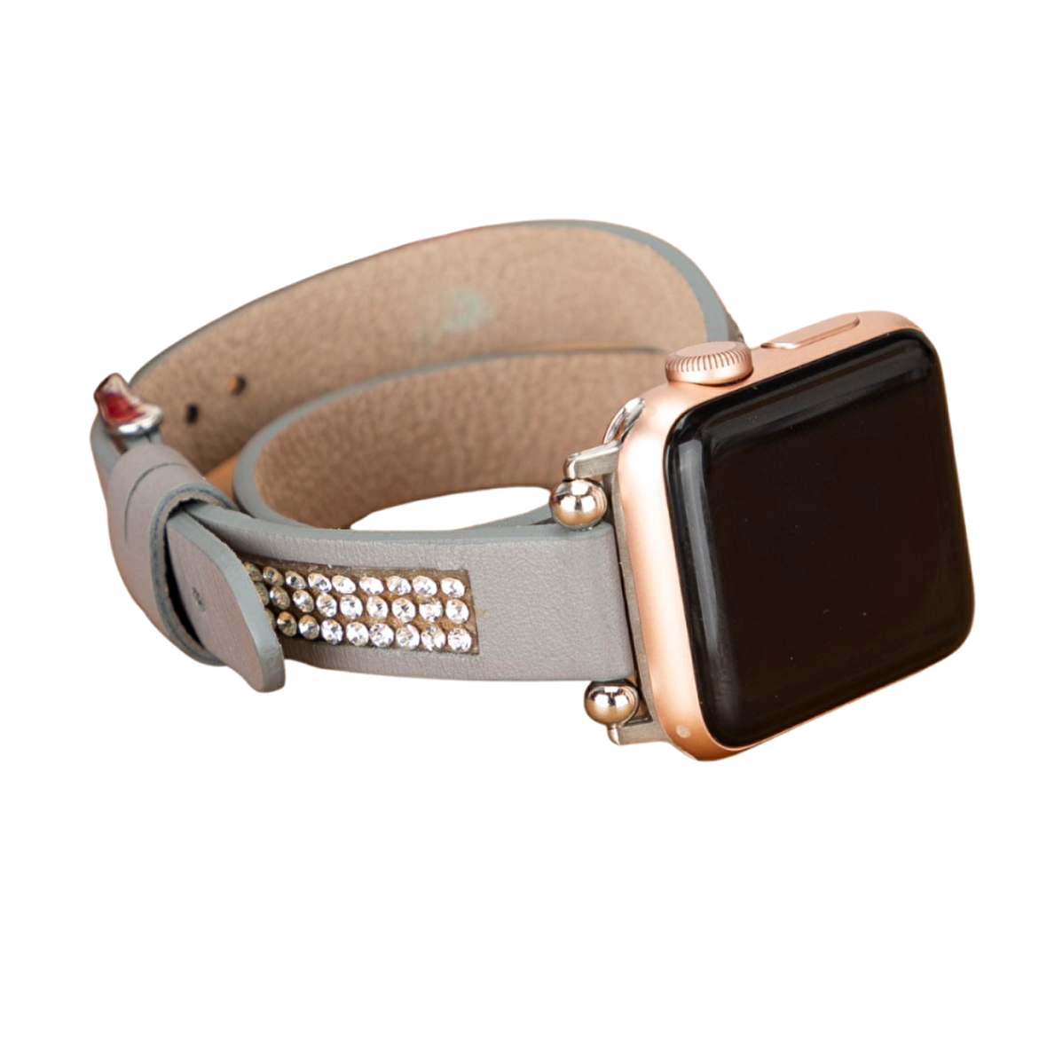 Bouletta Apple Watch Uyumlu Deri Kordon 38-40-41mm Double Tour Taşlı RST9 Gri