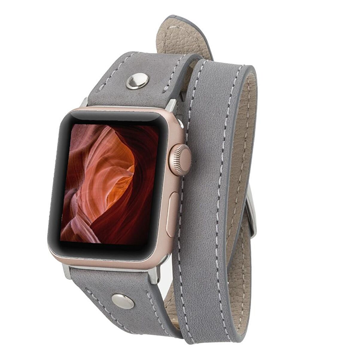Bouletta Apple Watch Uyumlu Deri Kordon 42-44-45mm Slim Double Tour ST RST9 Gri