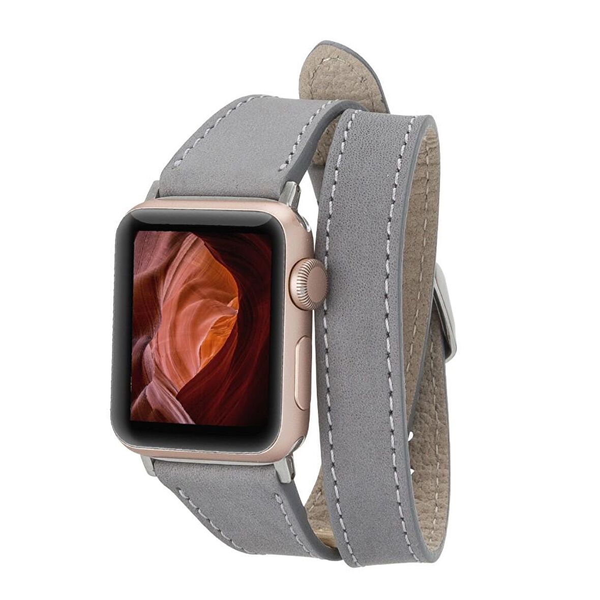 Bouletta Apple Watch Uyumlu Deri Kordon 42-44-45mm Slim Double Tour QUA RST9 Gri