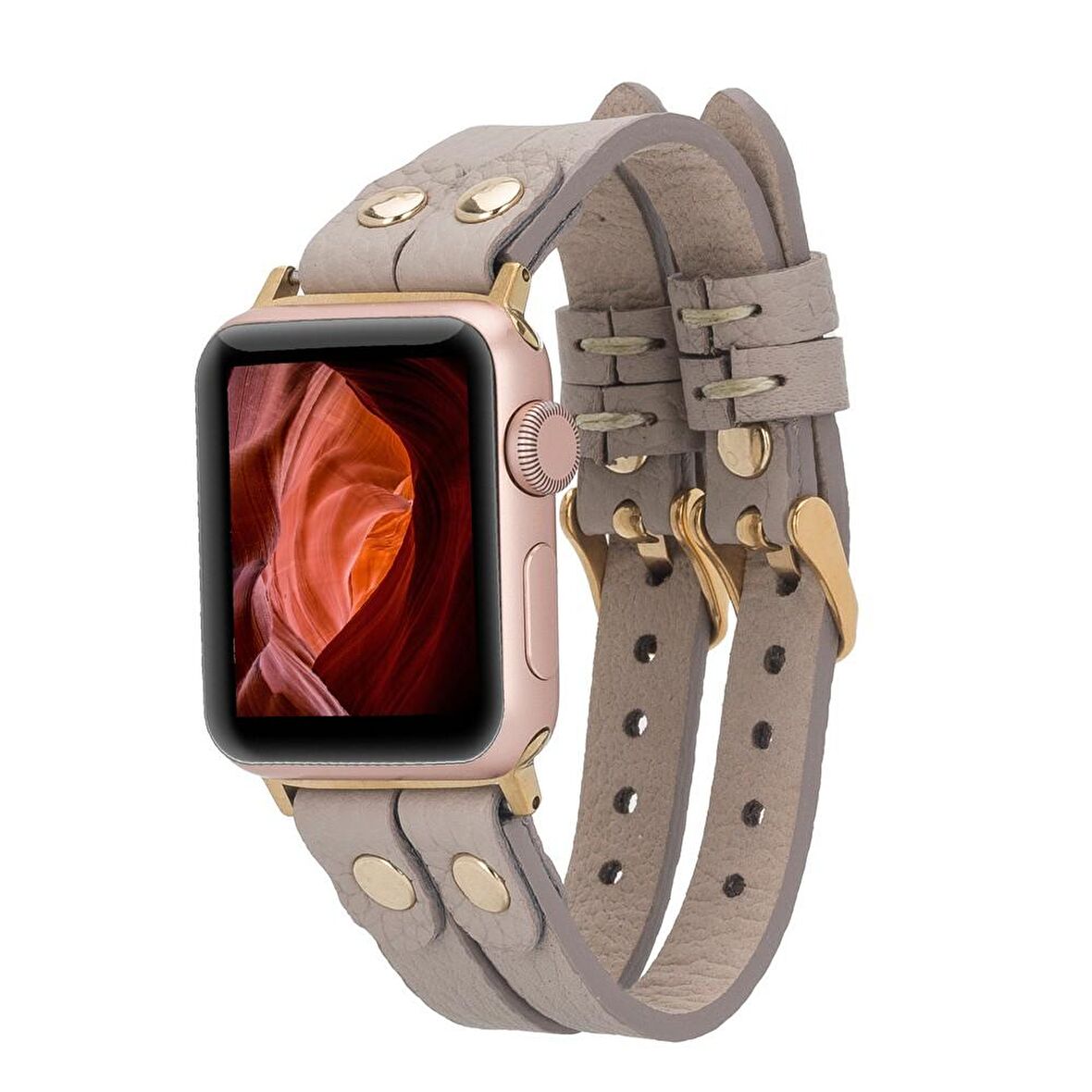 Bouletta Apple Watch Uyumlu Deri Kordon Ely Double Tour Gold Trk ERC3 Bej