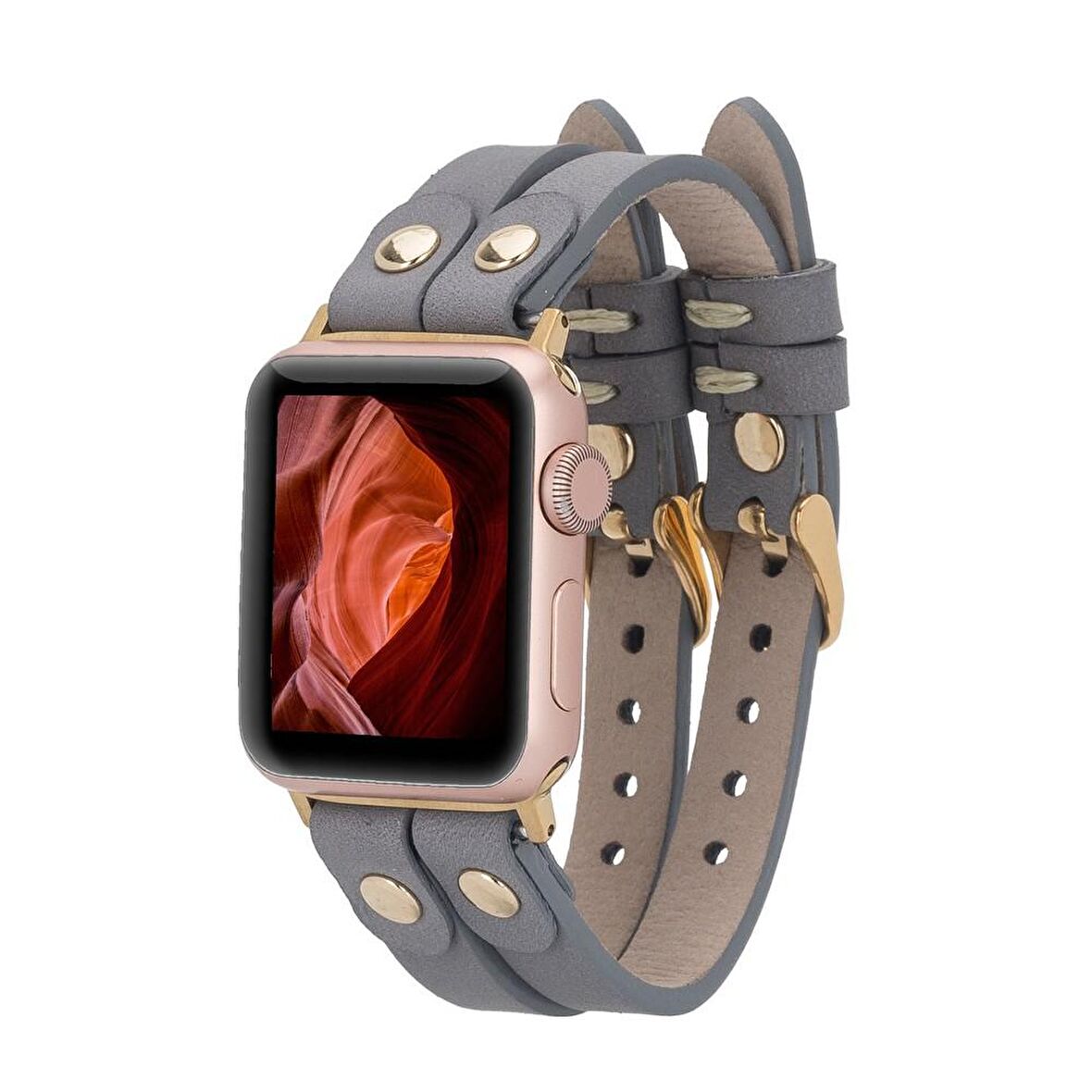 Bouletta Apple Watch Uyumlu Deri Kordon Ely Double Tour Gold Trk RST9 Gri