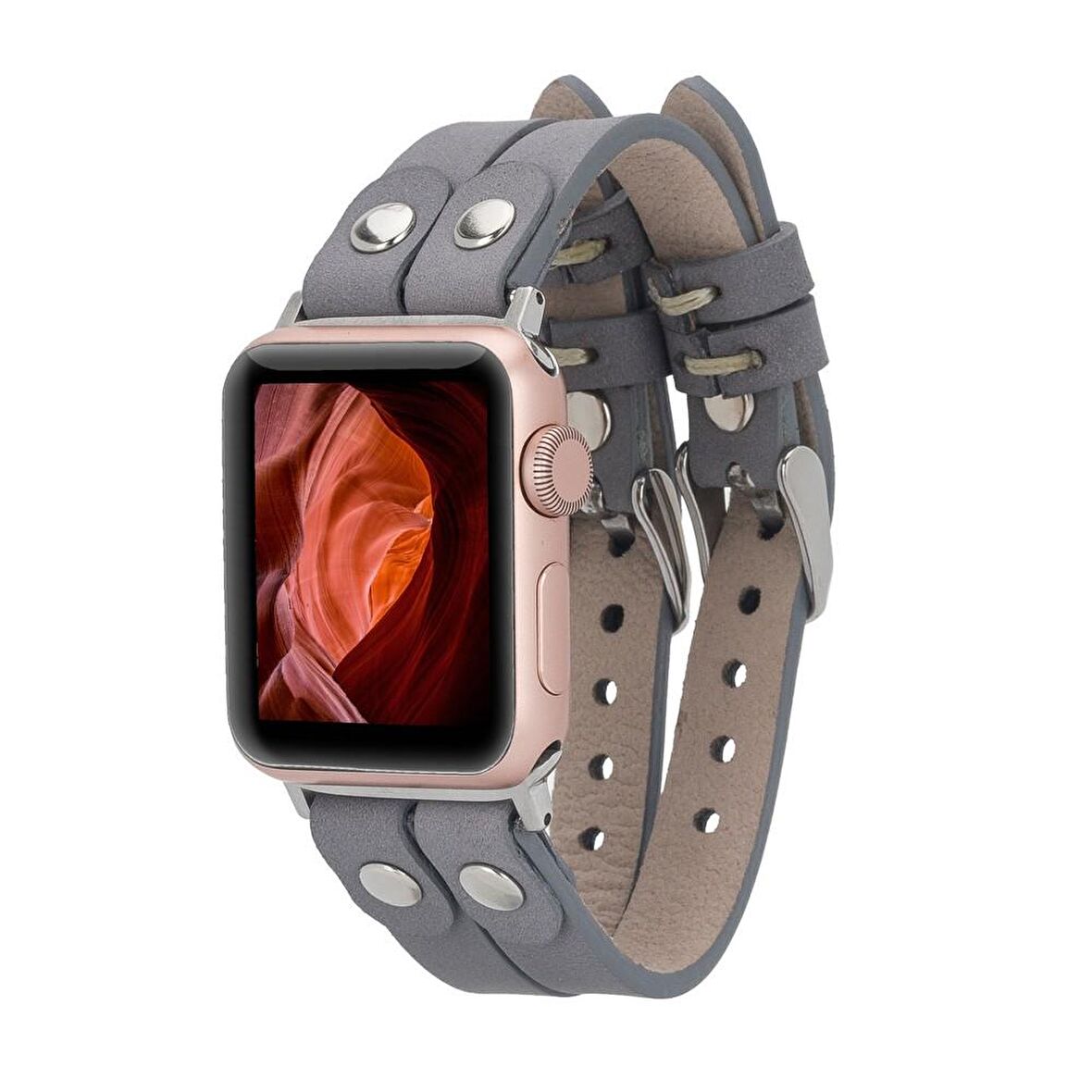 Bouletta Apple Watch Uyumlu Deri Kordon Ely Double Tour Silver Trk RST9 Gri