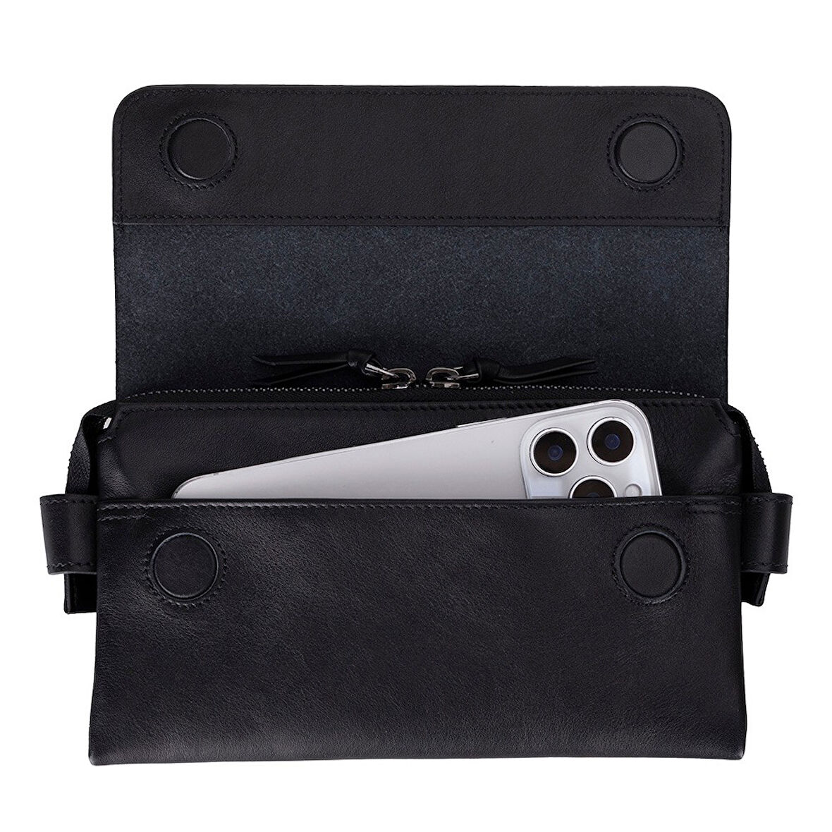 Prestige Hakiki Deri, El Yapımı, Telefon Bölmeli, Erkek El Çantası, Kömür Siyah