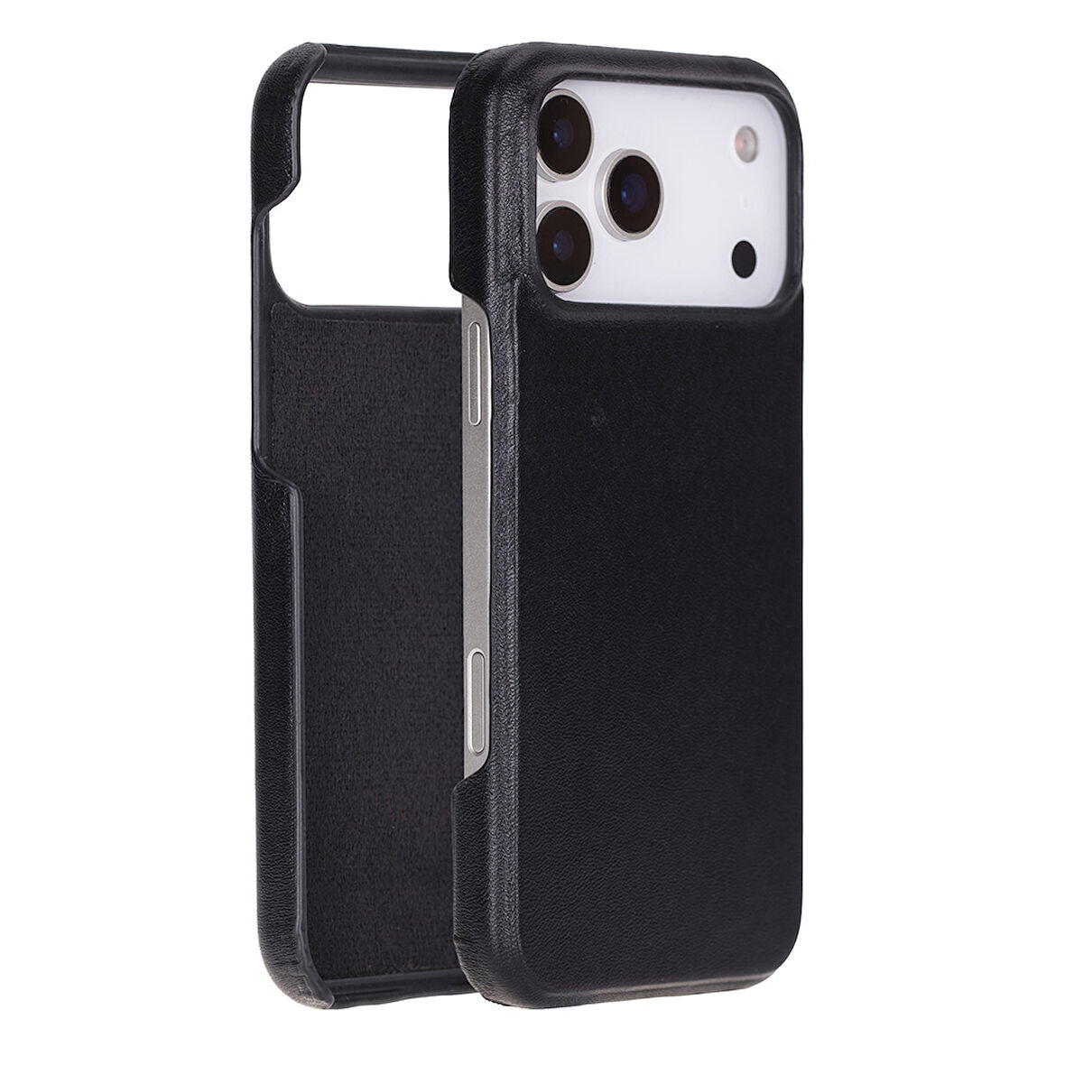 Apple iPhone 17 Pro Max için, Hakiki Deri, El Yapımı Kılıf, Magsafe ile uyumlu, İç Yüzeyi Kadife, Kömür Siyah