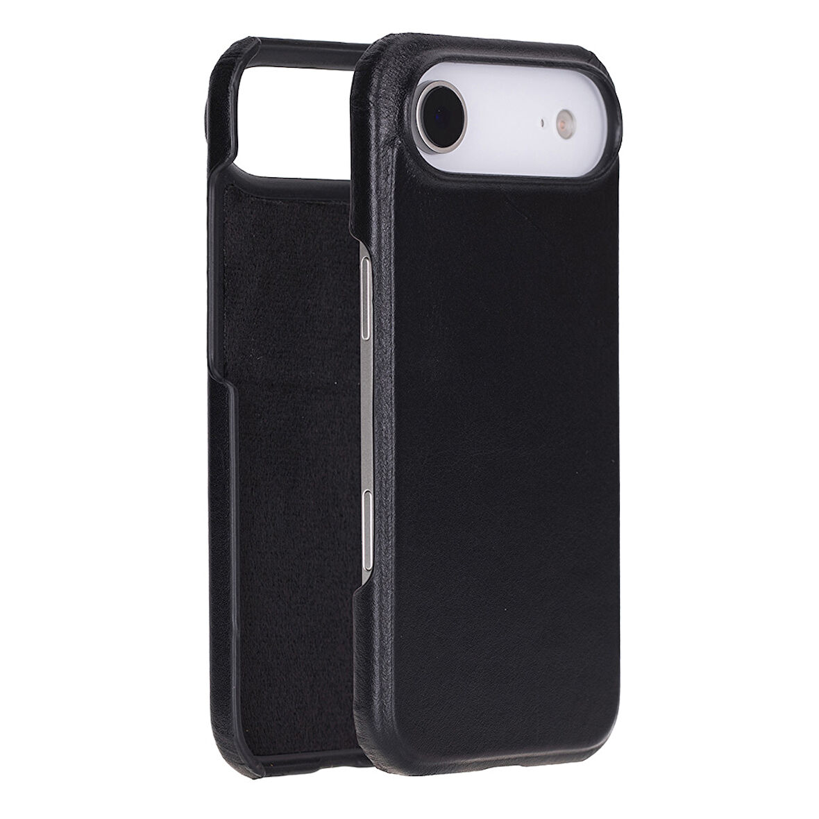 Apple iPhone 17 Air için, Hakiki Deri, El Yapımı Kılıf, Magsafe ile uyumlu, İç Yüzeyi Kadife, Kömür Siyah