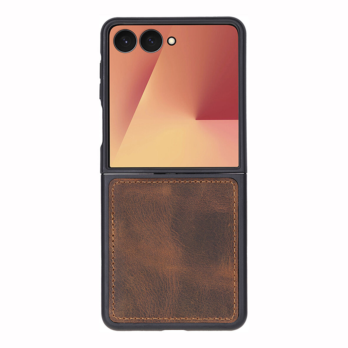 Samsung Galaxy Z Flip7 Uyumlu, Hakiki Deri, El Yapımı Arka Kapak Antik Kahve