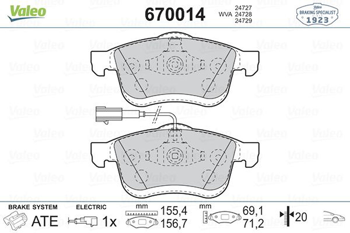 Opel On Fren Balatası Fiat Doblo III 500l 10> Opel Combo 12> Lancıa Delta III 09>14 - Valeo 670014